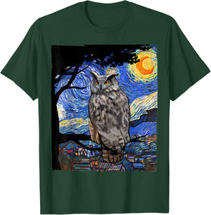 Owl Lover, Bird Lover Art, Owl Starry Night, Owl T-Shirt - T-Shirt | Forest