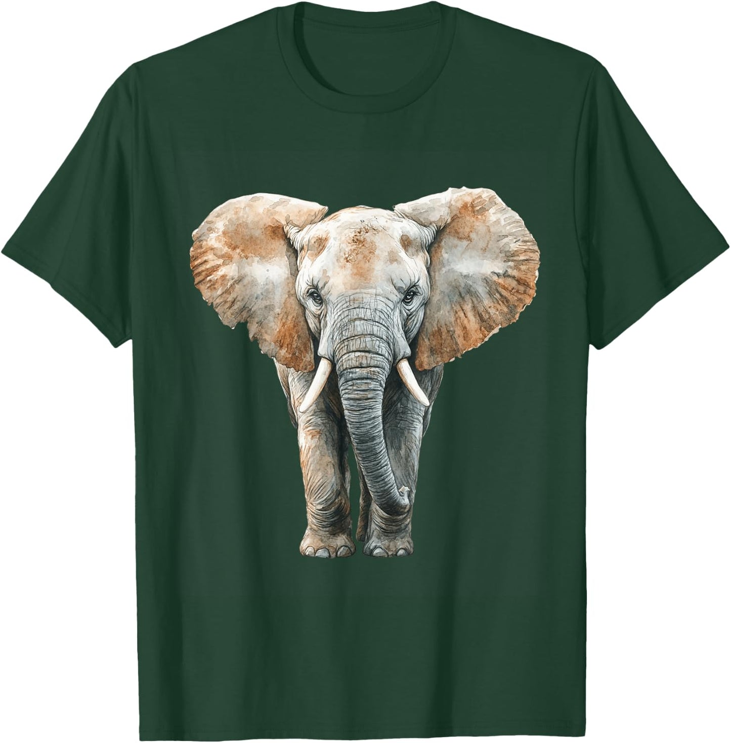 Realistic Watercolor Elephant Wildlife Art T-Shirt - T-Shirt | Forest
