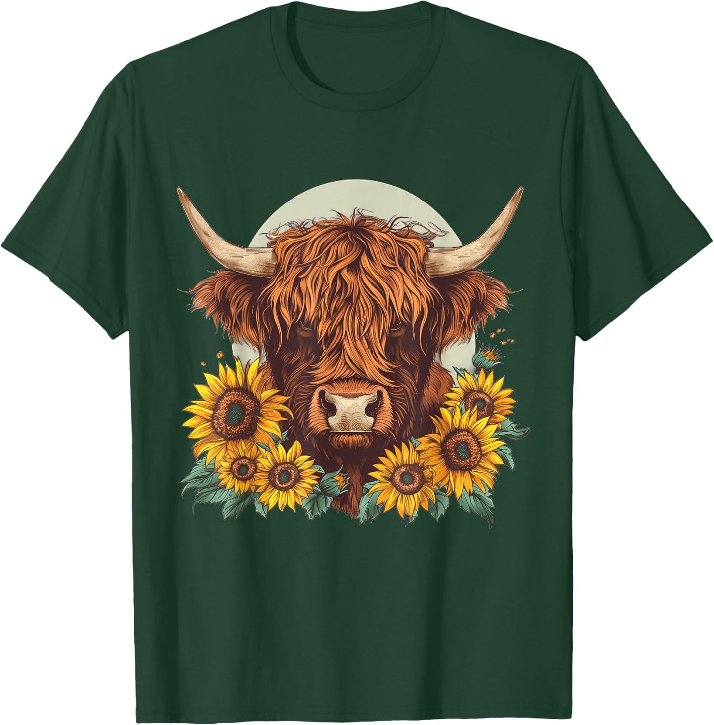 Highland Cow Sunflower Floral Farmer Farm Animal Vintage T-Shirt - T-Shirt | Forest