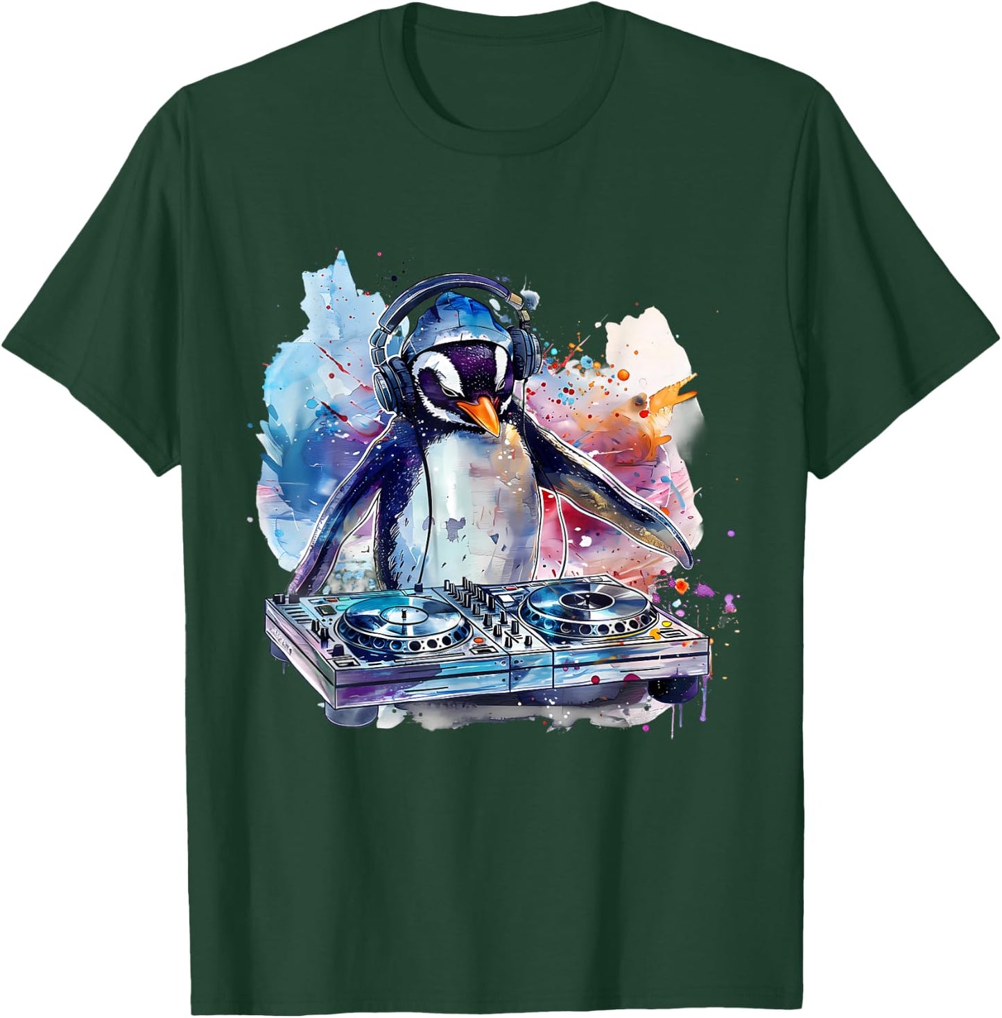 Penguin Music DJ Turntable DJ Penguin Techno House Music EDM T-Shirt - T-Shirt | Forest
