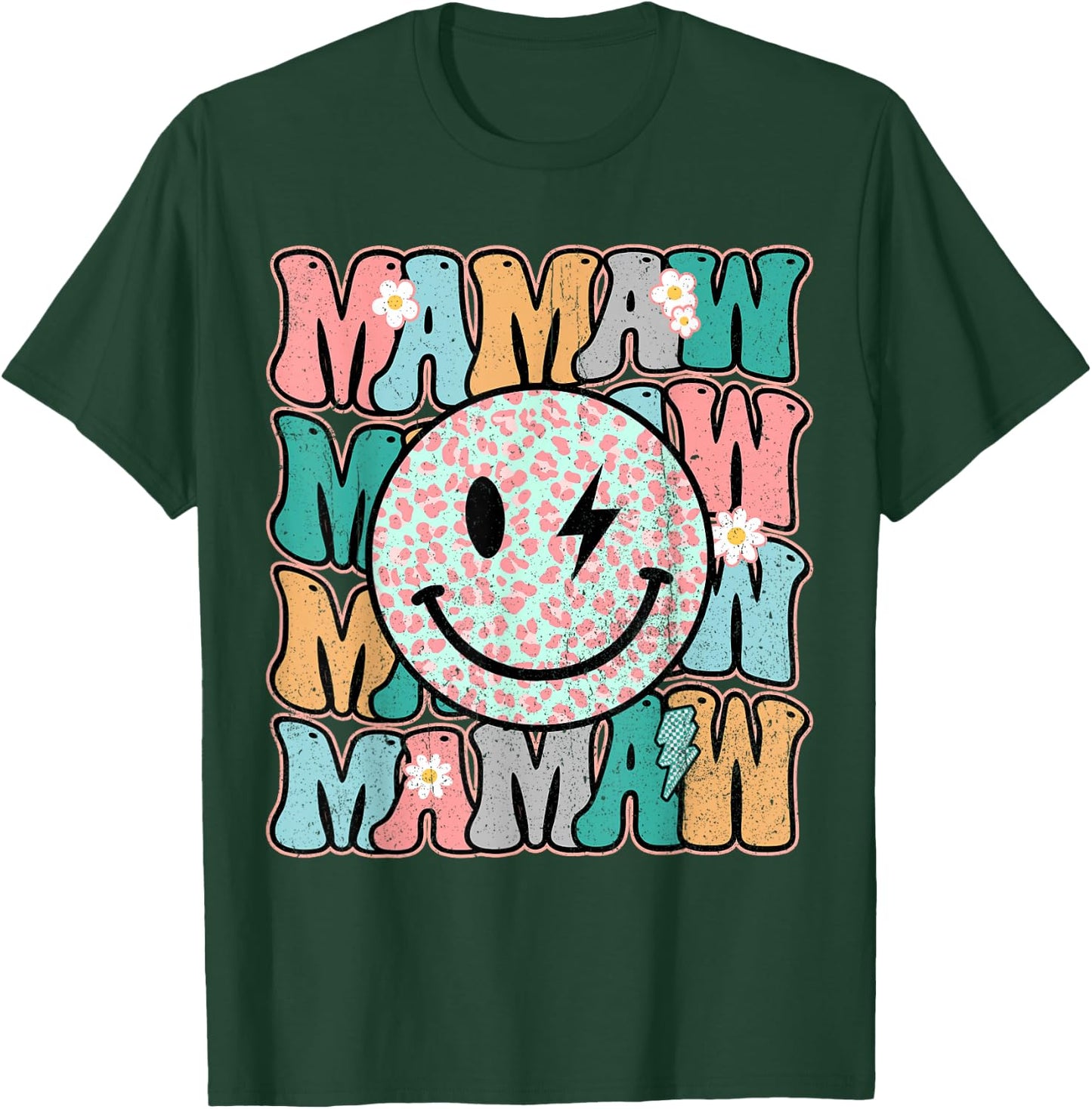 Groovy Mamaw Leopard Smile Face Grandma Life Mother's Day T-Shirt - T-Shirt | Forest