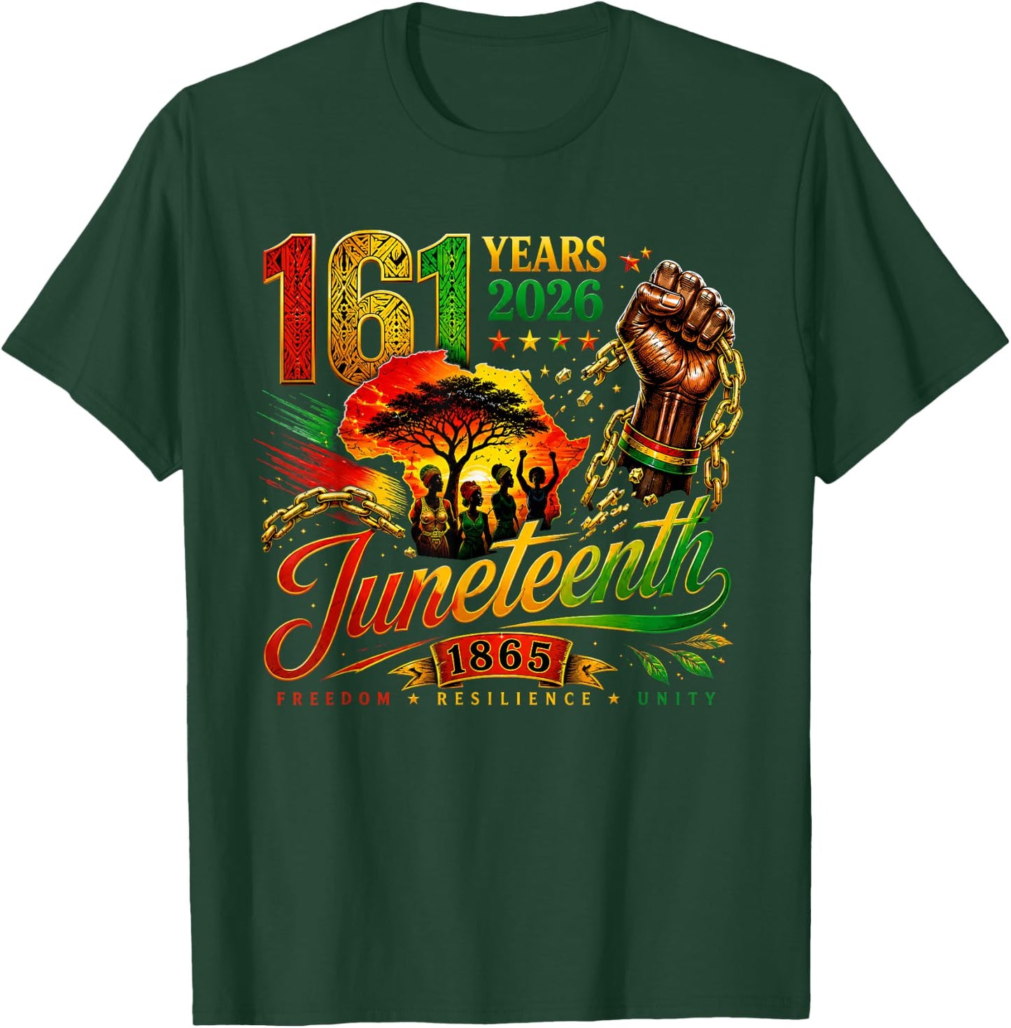 Juneteenth Freedom Resilience Unity 2026 T-Shirt - T-Shirt | Forest