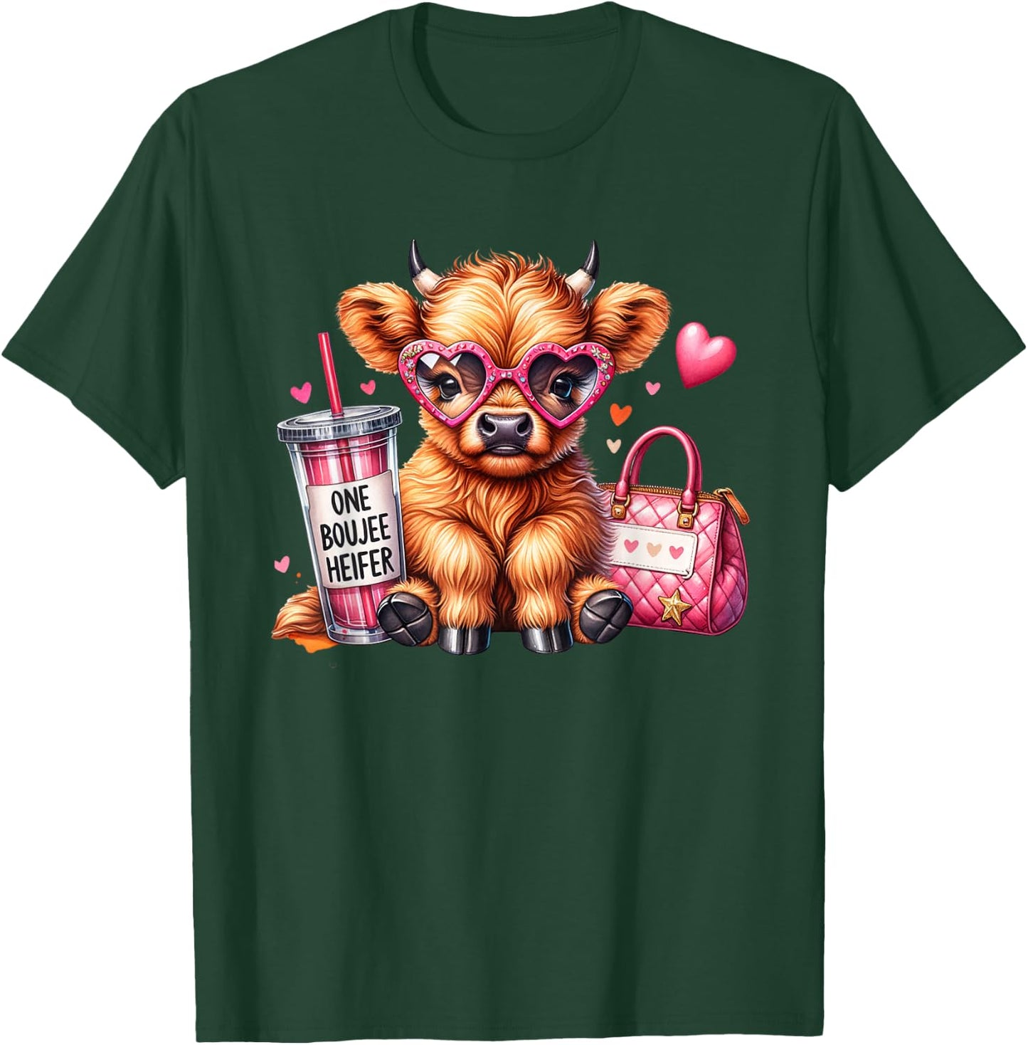 One Boujee Heifer Highland Cow Bougie Pink Tumbler Handbag T-Shirt - T-Shirt | Forest