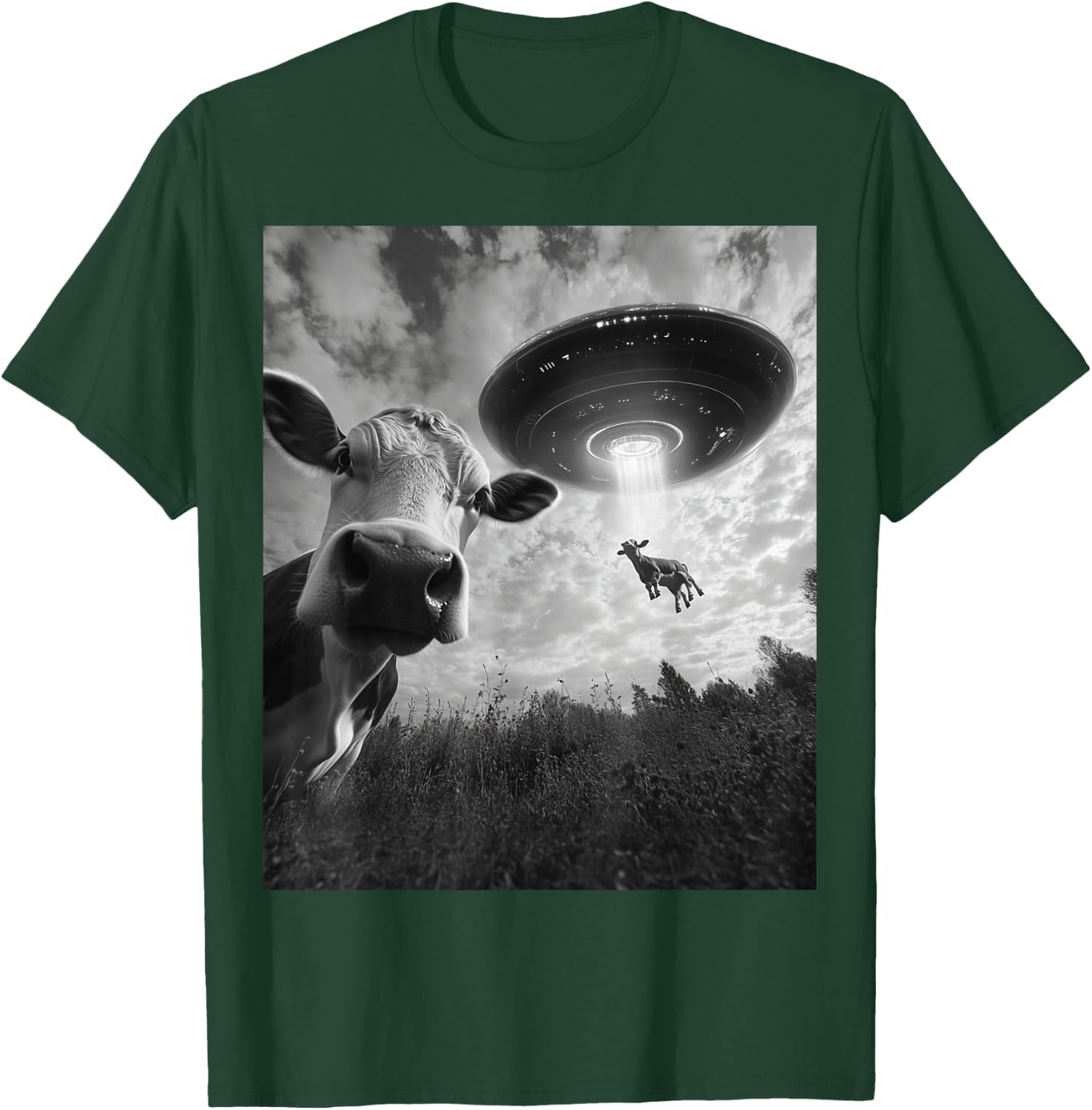 Cow Selfie Funny Cow Alien Ufo T-Shirt - T-Shirt | Forest