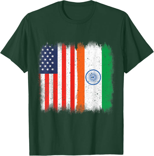 Indian American Flag India USA Hearts Patriot hIndu DNA T-Shirt - T-Shirt | Forest