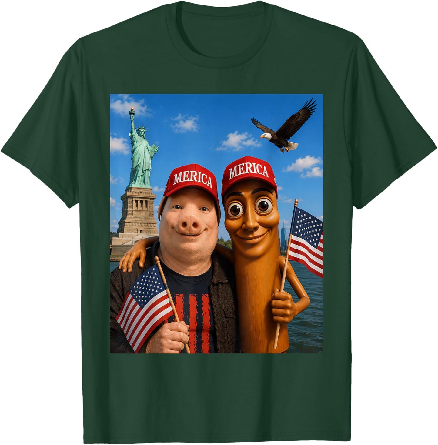 Funny Tourist Merica Hat Tung Sahur John Pork USA Trip 2026 T-Shirt - T-Shirt | Forest