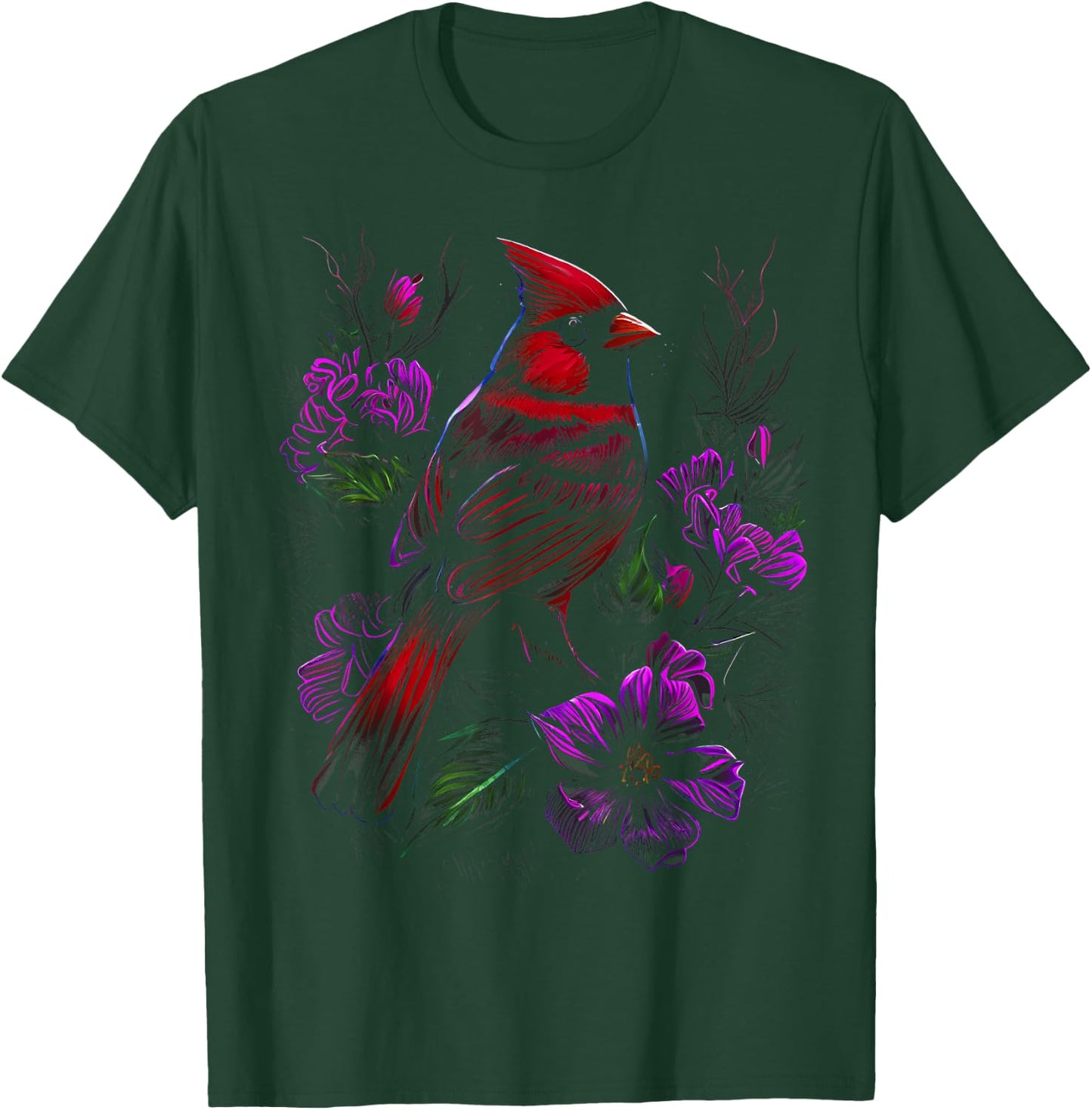 Red Cardinal Bird Flower North Carolina Virginia T-Shirt - T-Shirt | Forest