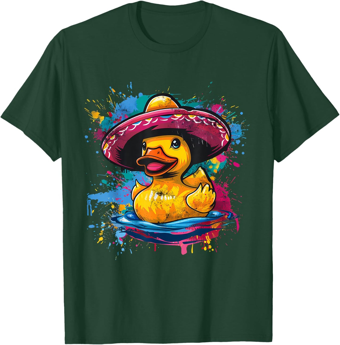 Rubber Duck Watercolor Mexican Sombrero Rubber Duckie T-Shirt - T-Shirt | Forest