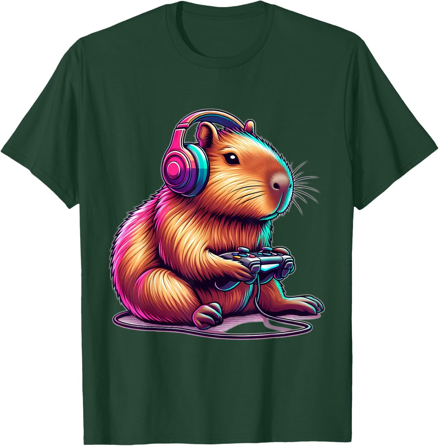 Capybara Gamer, amateur of funny video games , Black, S T-Shirt - T-Shirt | Forest