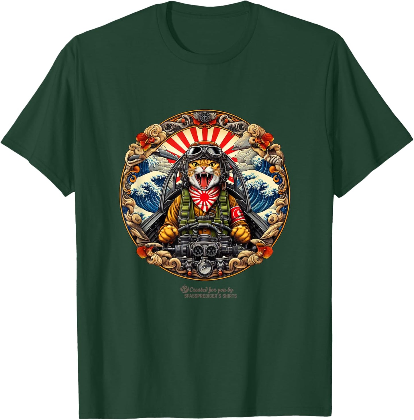 Cat as a Japanese pilot kamikaze cat fighter T-Shirt - T-Shirt | Forest