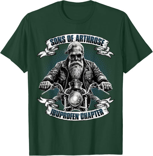 Lustiger Biker Spruch für den alten Mann - Sons of Arthrosis - Ibuprofen Chapter Biker Motorcyclist for Older Men, Black, S T-Shirt - T-Shirt | Forest