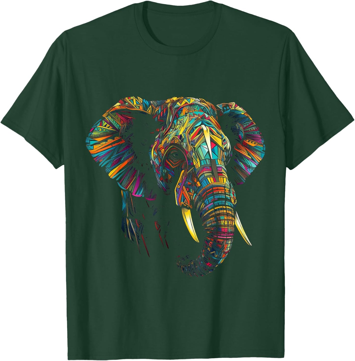 Elephant with Colourful Animal Design, black T-Shirt - T-Shirt | Forest