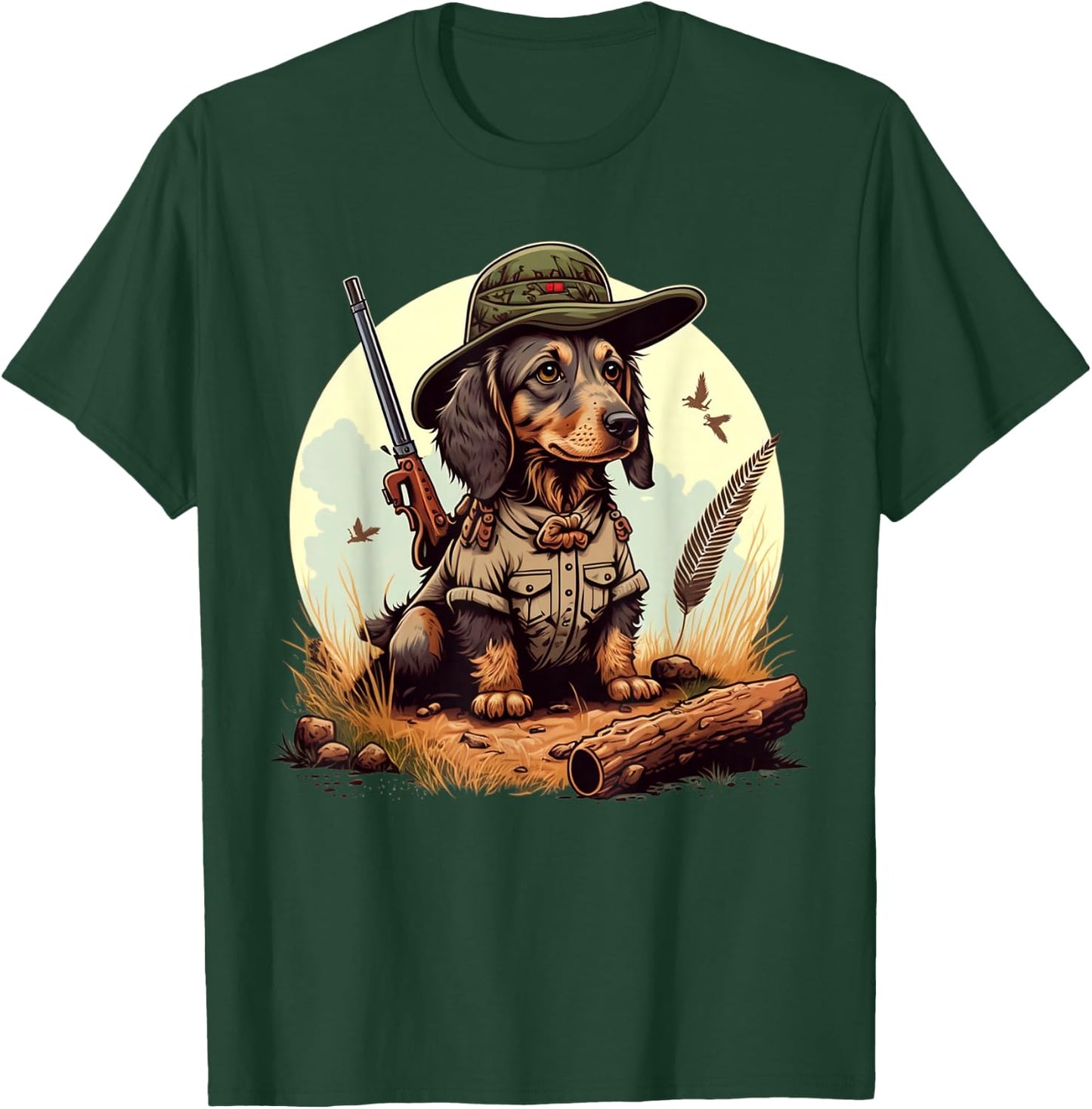Dachshund Hunter on Dachshund Game Hunting , black T-Shirt - T-Shirt | Forest
