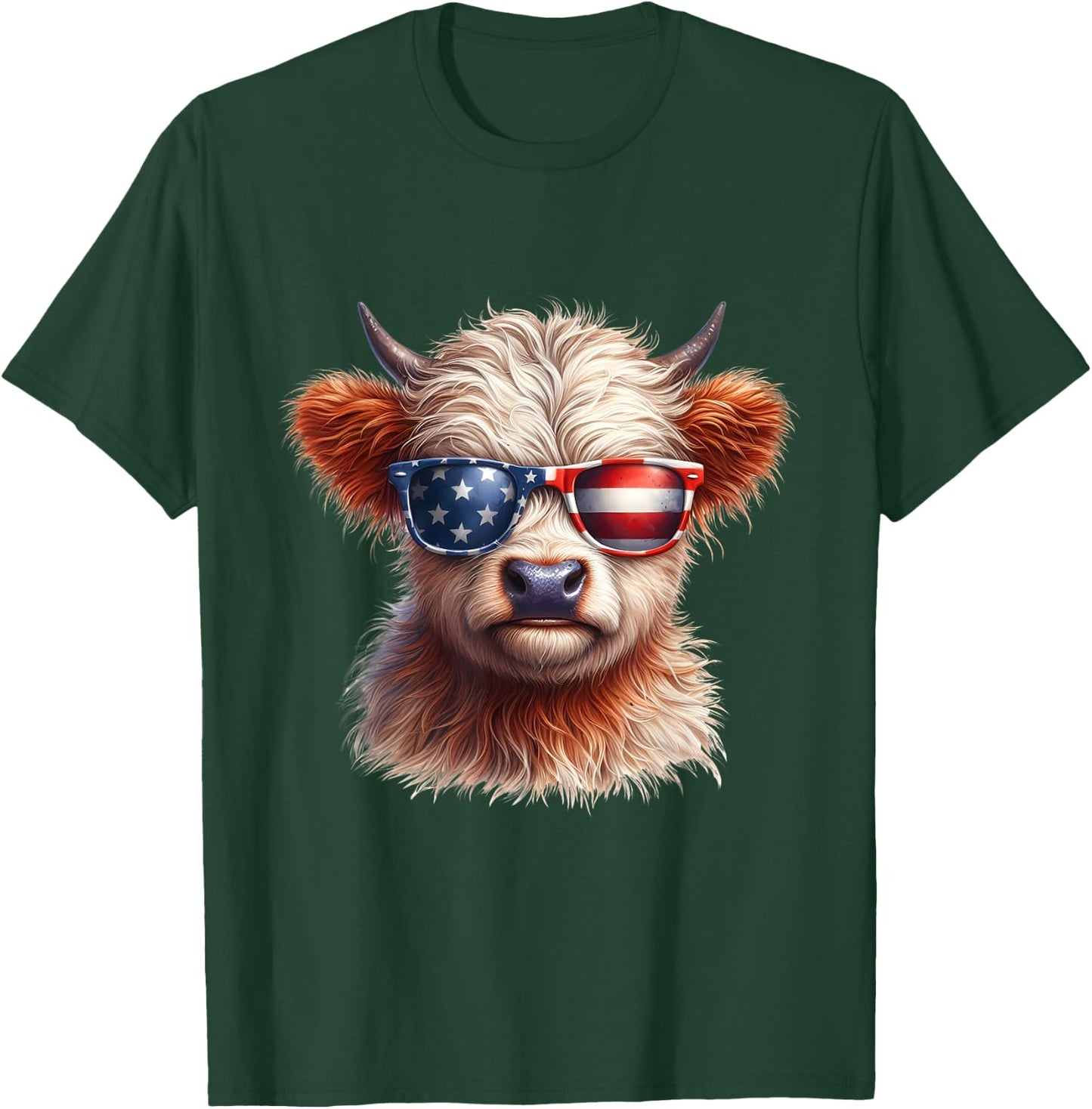 Cute Highland Cow Fourth of July Independence Day USA Kids Men T-Shirt - T-Shirt | Forest