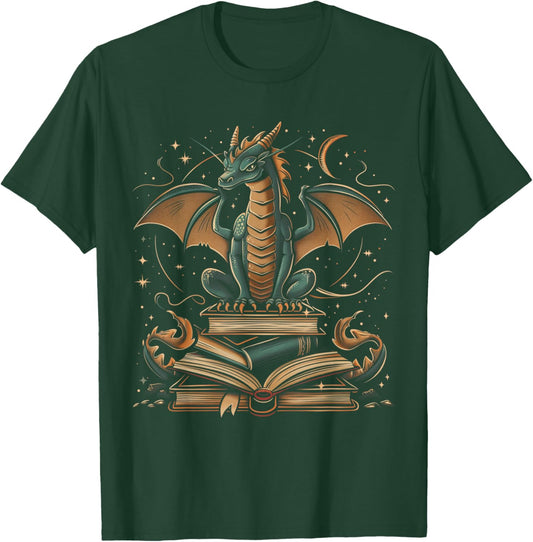 Dragon Fantasy Book Lover Book Nerd T-Shirt - T-Shirt | Forest