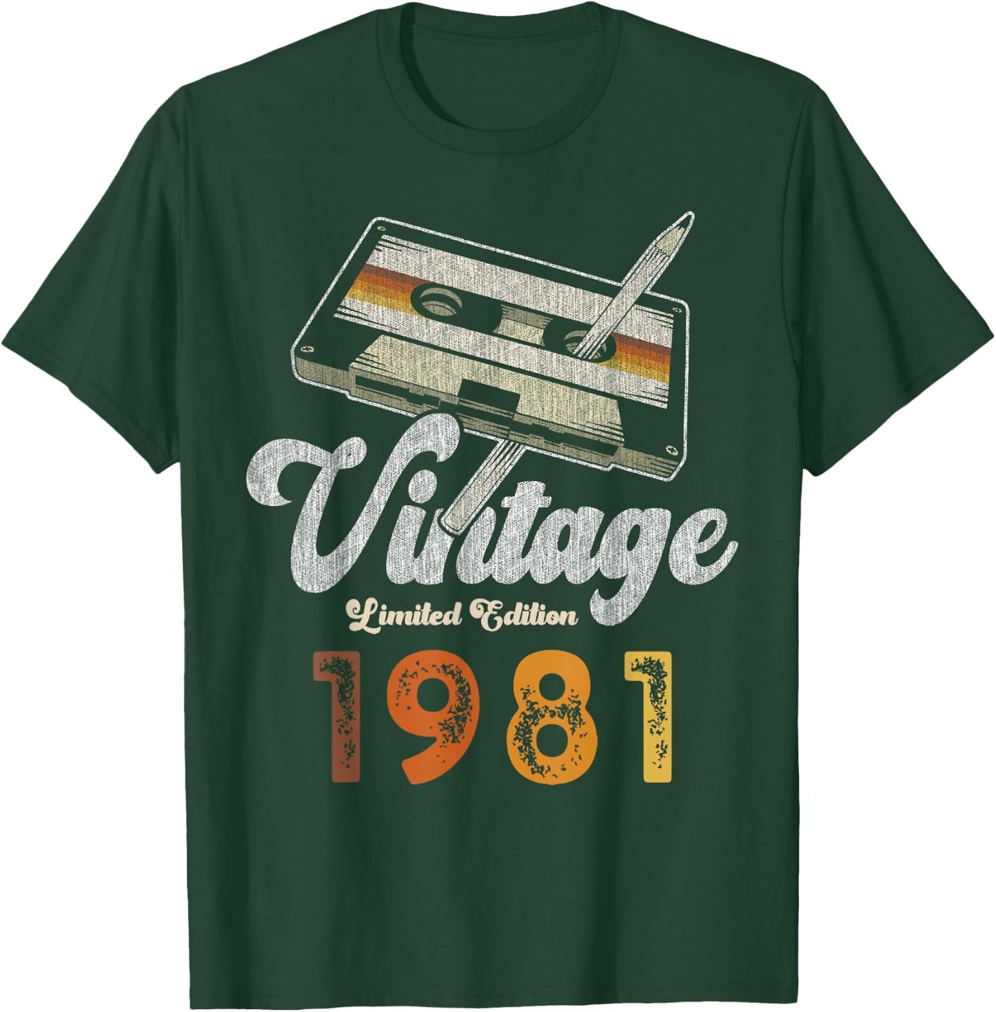 Vintage 1981 Cassette Pencil 45th Birthday T-Shirt - T-Shirt | Forest