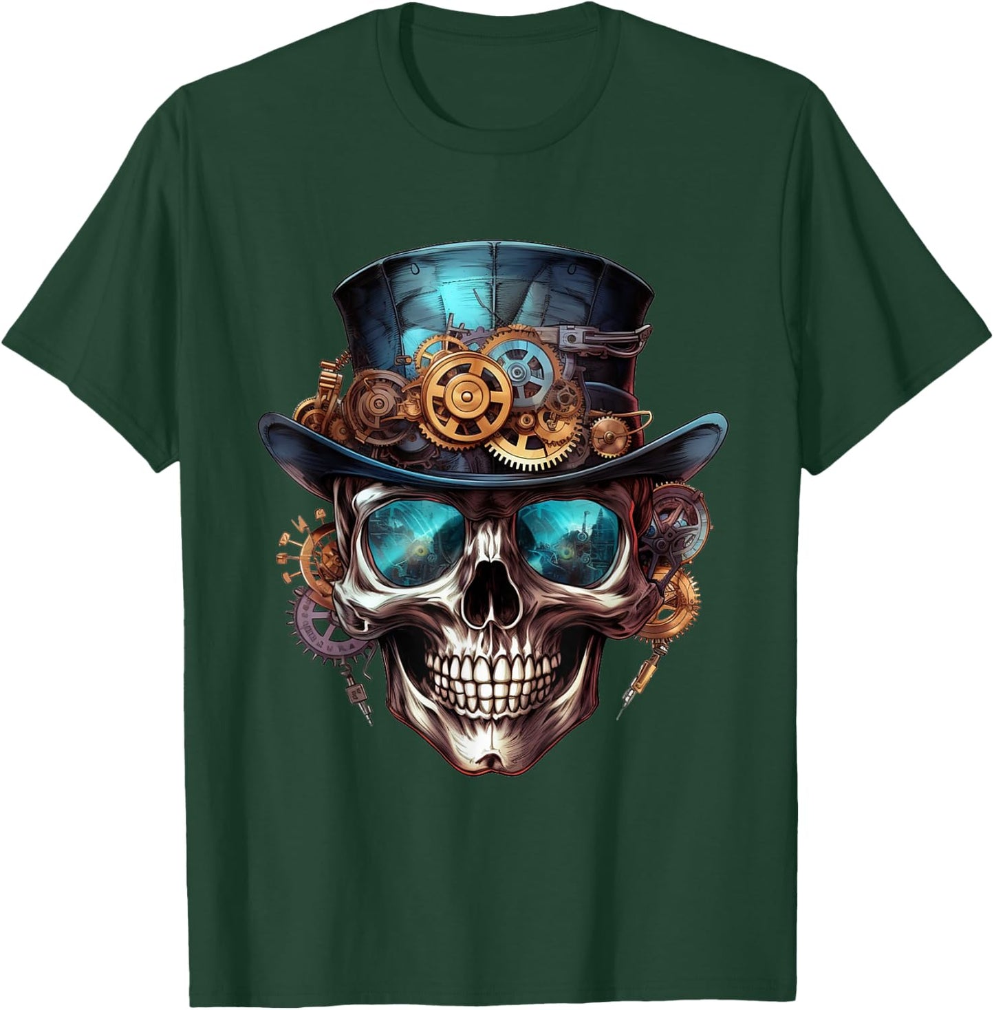 Steampunk Totenkopf Hut Zylinder Mechanik Zahnrad Cyborg T-Shirt - T-Shirt | Forest