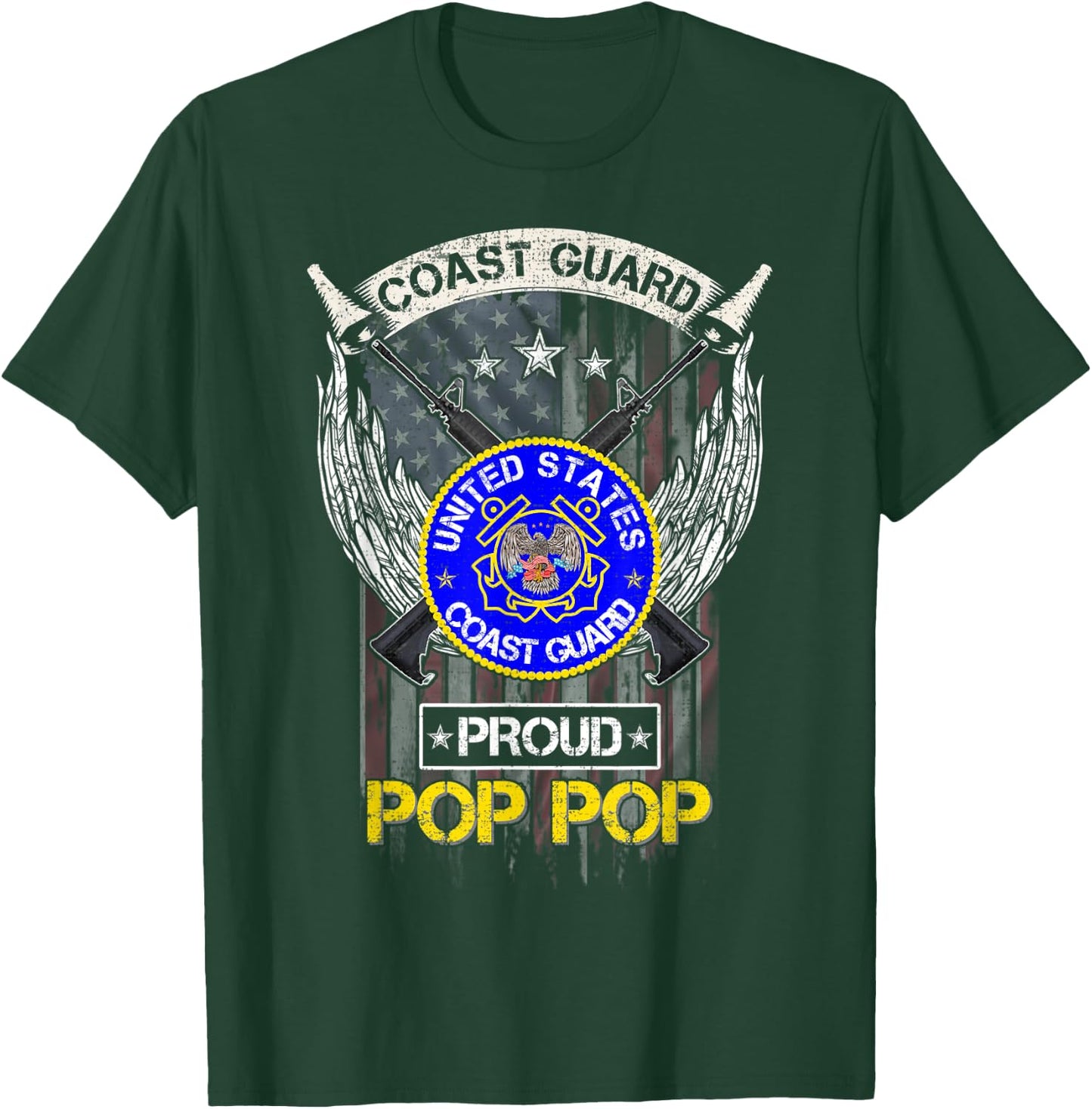 Vintage USA American Flag US Coast Guard Proud Pop Pop Funny Women Men T-Shirt - T-Shirt | Forest