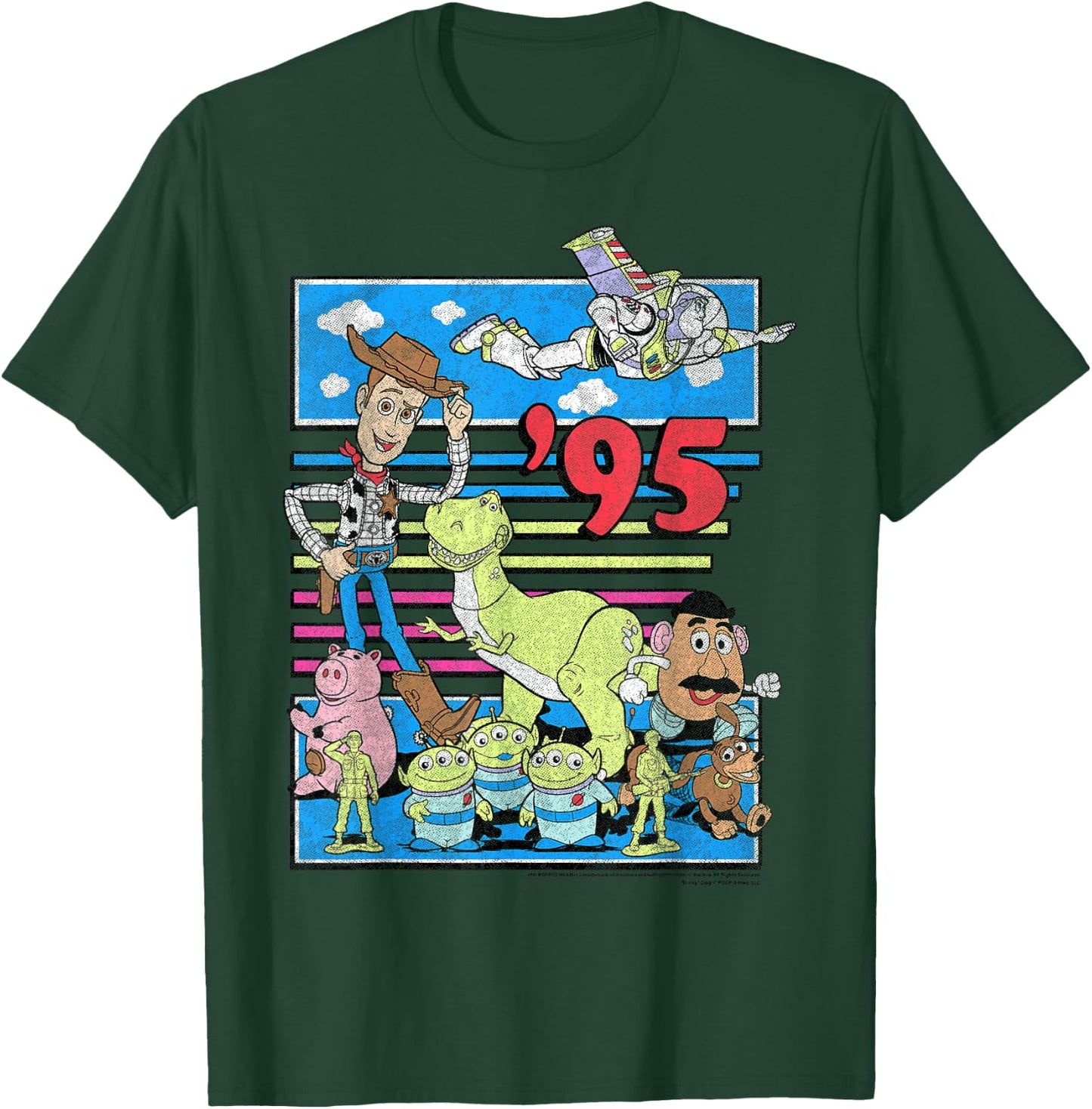 Disney Pixar Toy Story '95 Retro Distressed Colorful Group T-Shirt - T-Shirt | Forest