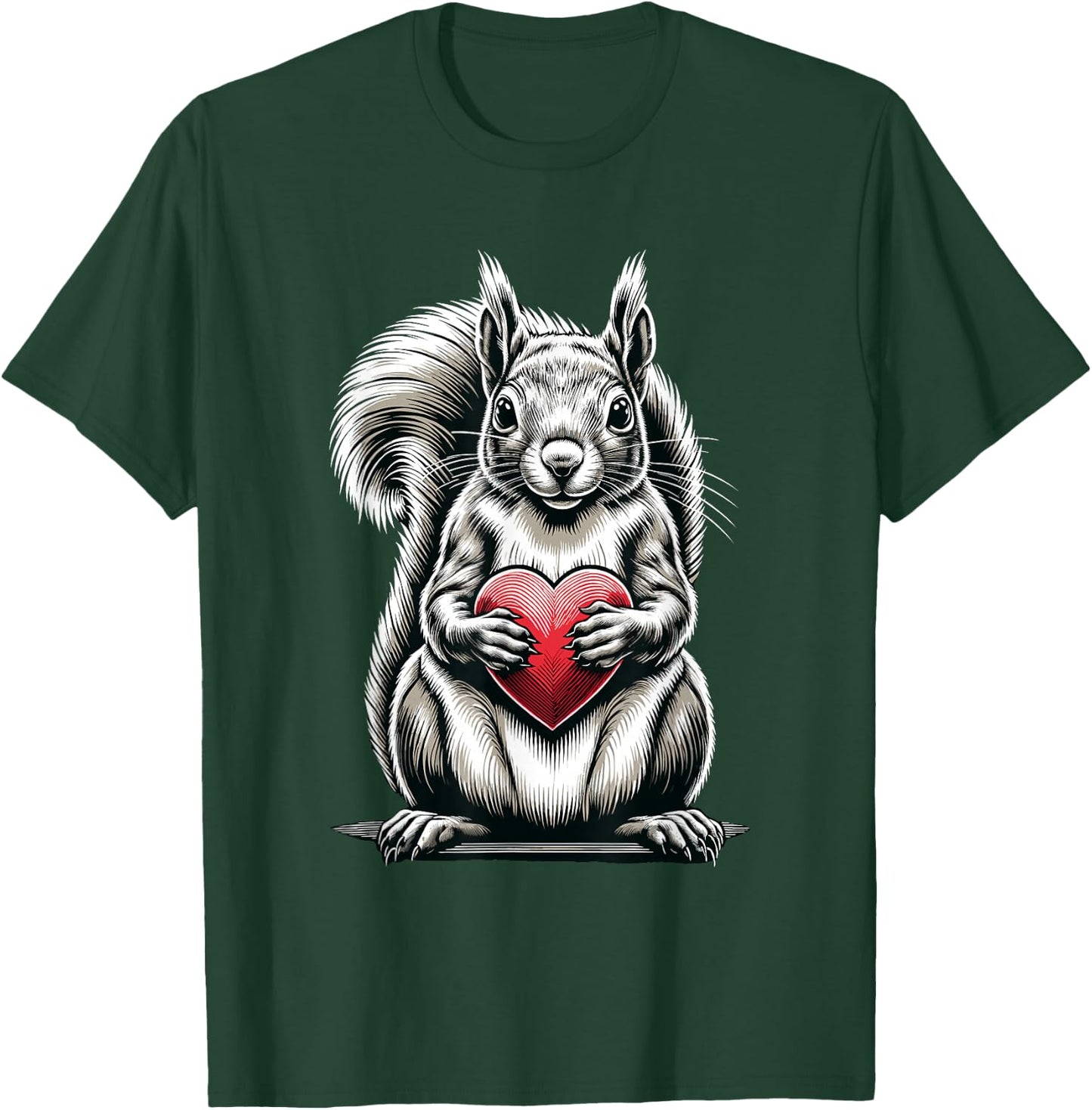 Squirrel Holding Heart Valentine's Day Cute Valentine T-Shirt - T-Shirt | Forest