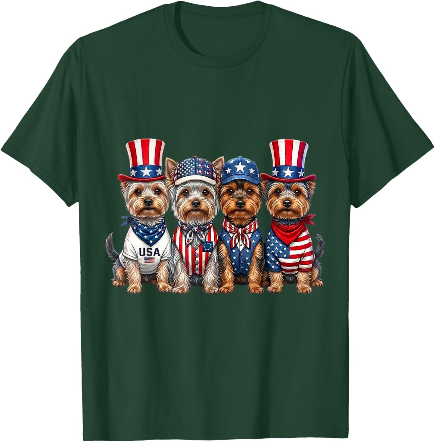Yorkshire Terrier 4th of July Patriotic Funny Men Women Kids T-Shirt - T-Shirt | Forest