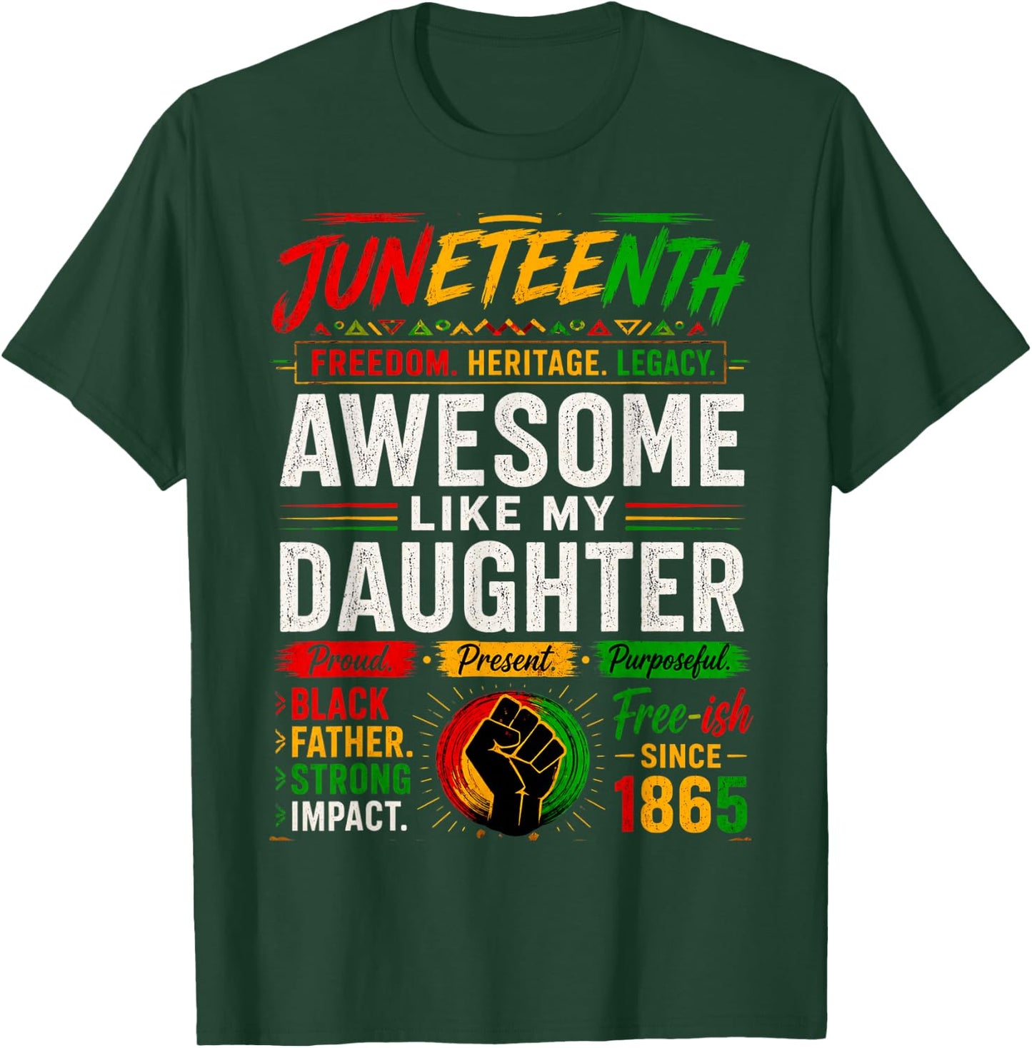 Awesome Like My Daughter Black Dad Juneteenth Men Women 1865 T-Shirt - T-Shirt | Forest