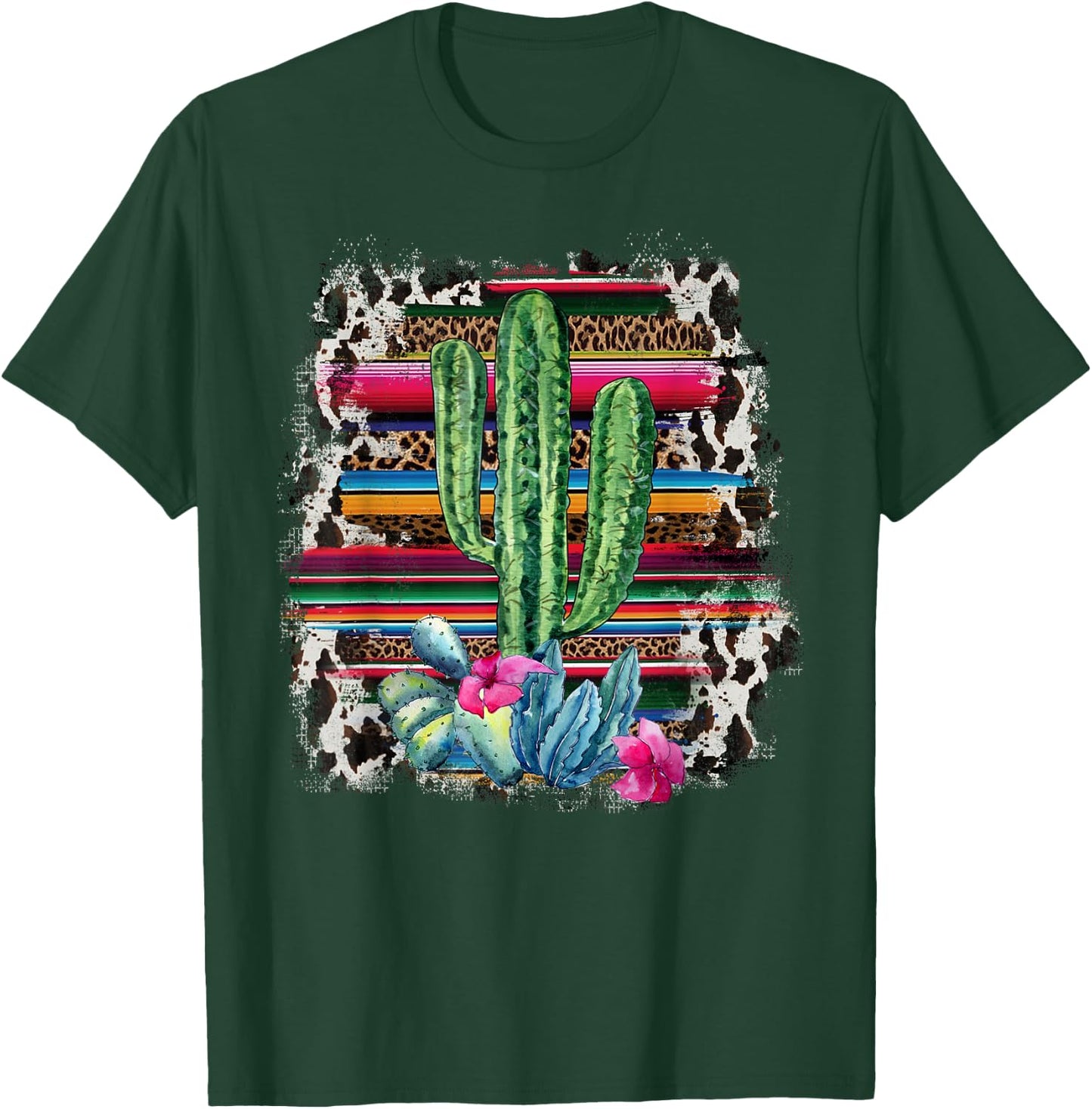 Funny Leopard Cactus Serape Cactus print Turquoise Western T-Shirt - T-Shirt | Forest