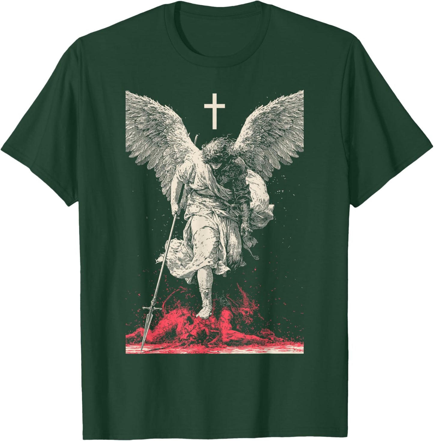 Saint Michael Archangel Urban Streetwear Heavy Metal Y2K T-Shirt - T-Shirt | Forest