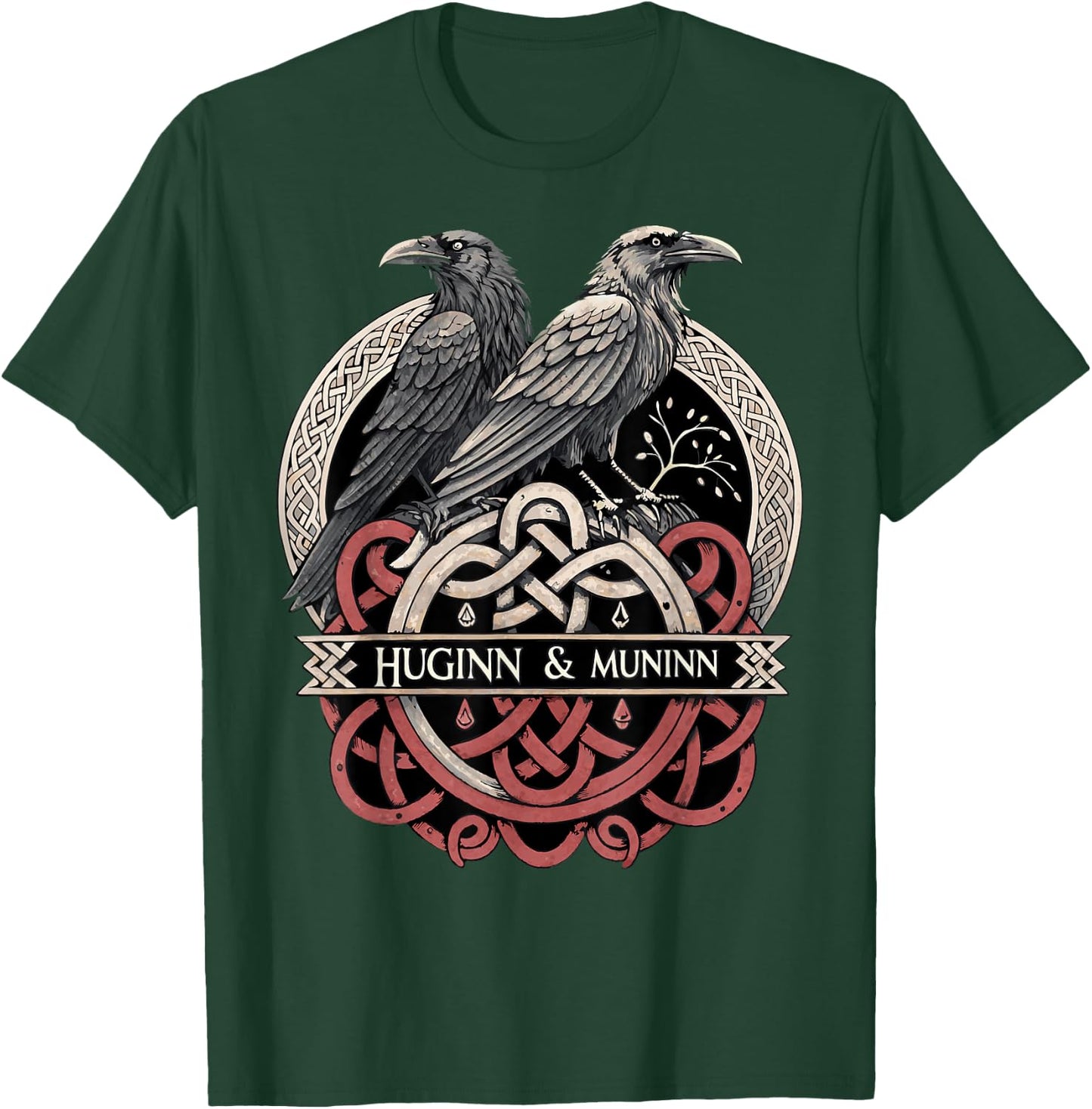 Viking Knotwork - Odin’s Eyes Huginn & Muninn T-Shirt - T-Shirt | Forest