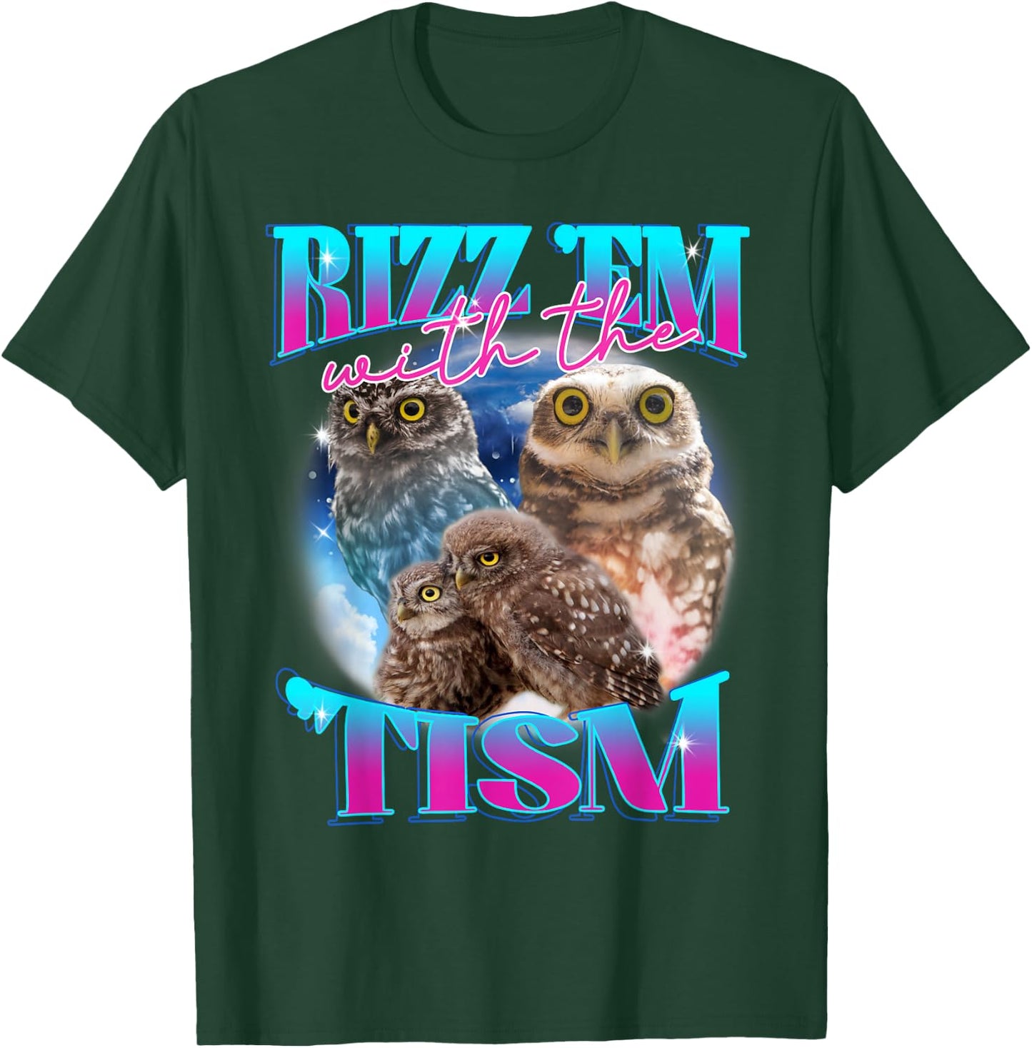 Rizz 'em With The 'tism Autism Awareness Puzzle Funny Owl T-Shirt - T-Shirt | Forest