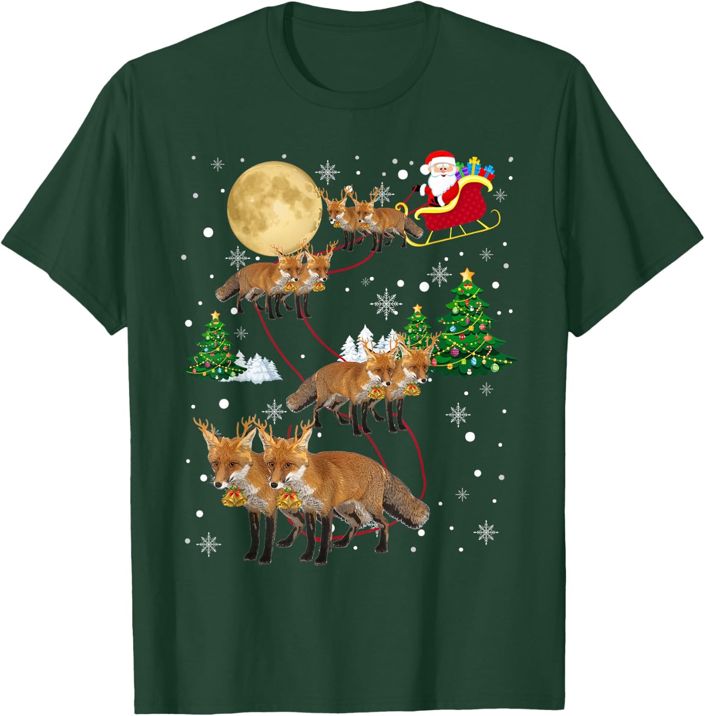 Fox Tree Christmas Sweater Xmas Pet Animal Lover Gifts T-Shirt - T-Shirt | Forest