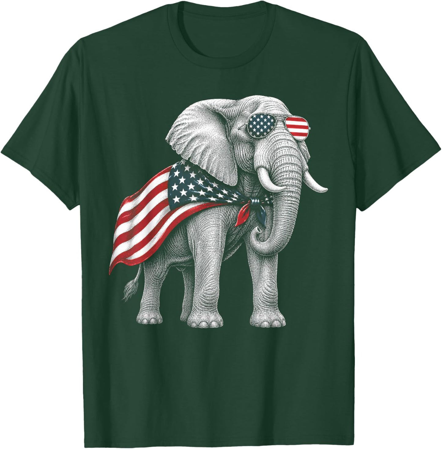 Elephant 4th of July US American Flag Safari Animal T-Shirt - T-Shirt | Forest