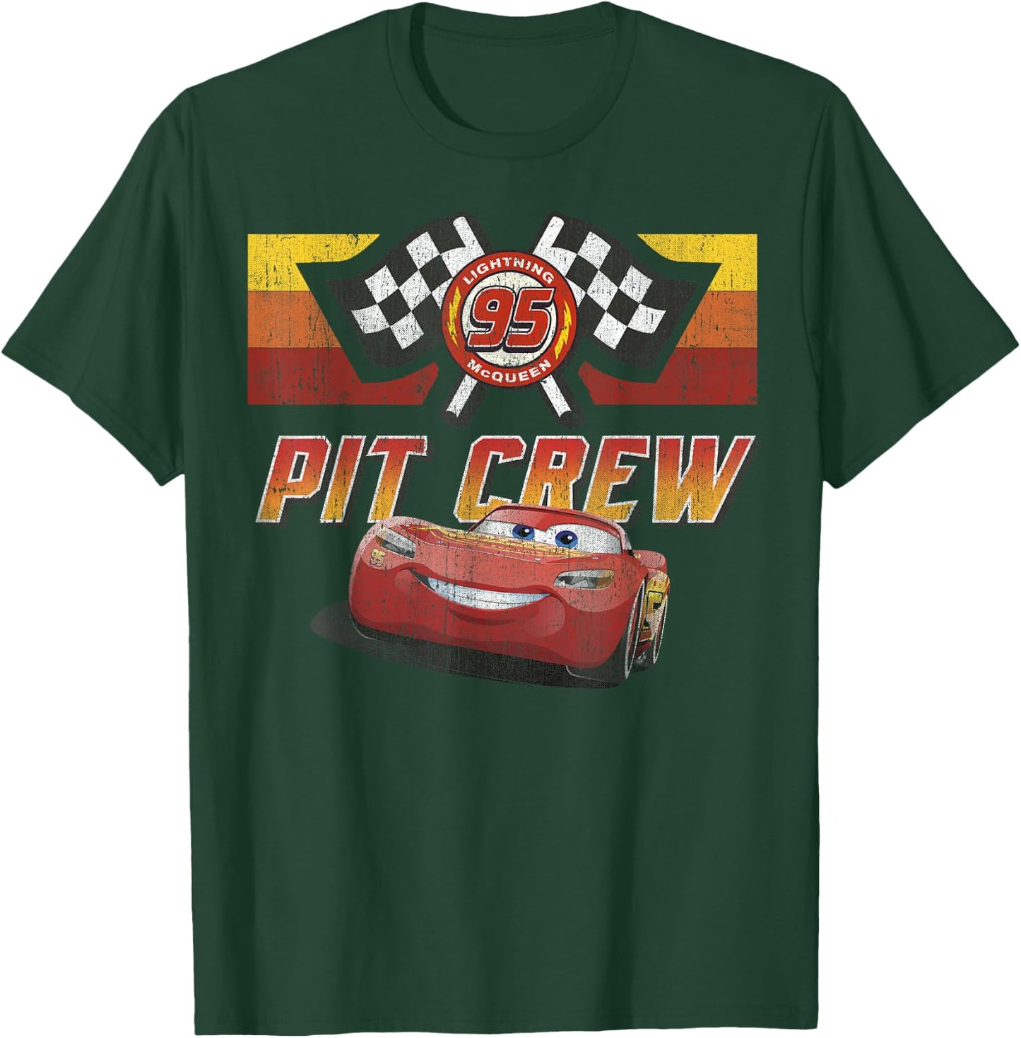 Disney Pixar Cars McQueen Pit Crew Red Distressed T-Shirt - T-Shirt | Forest