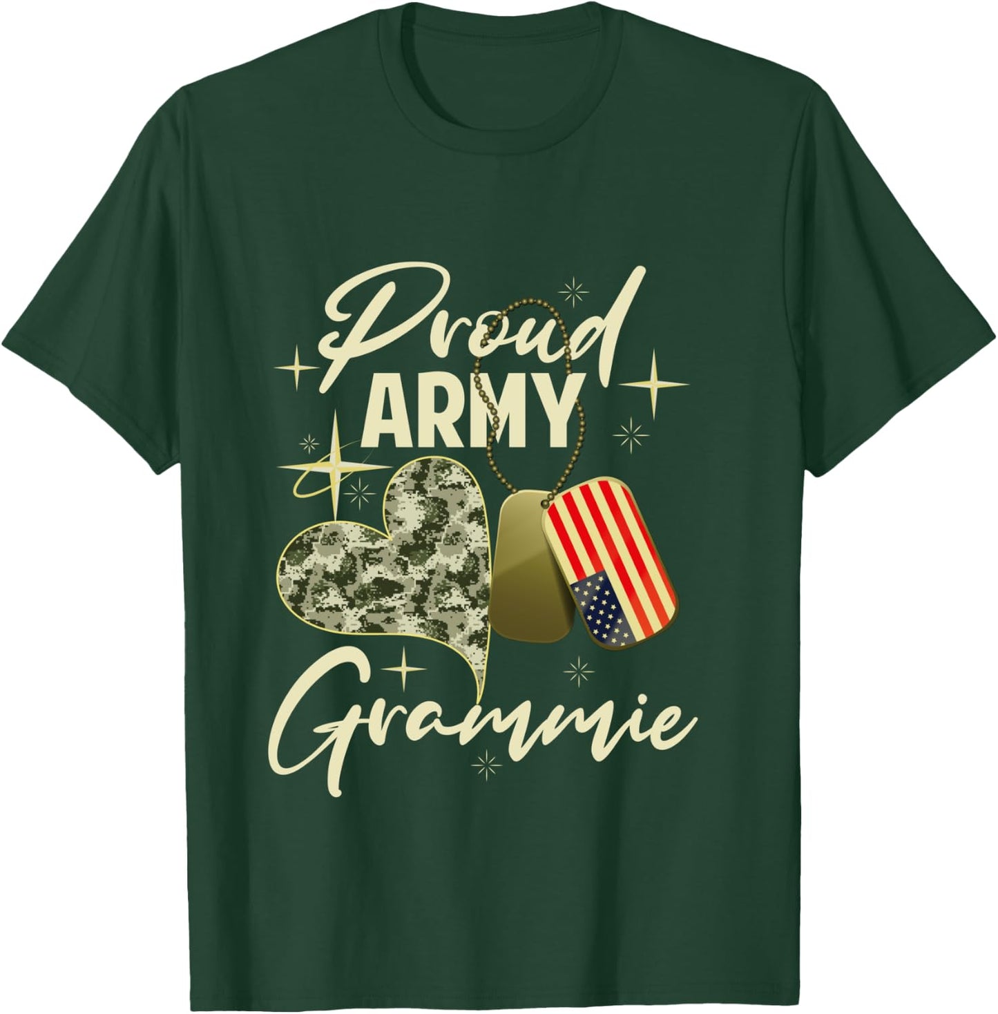 Proud Army Grammie Camouflage Mother's Day Dog Tag US Flag T-Shirt - T-Shirt | Forest