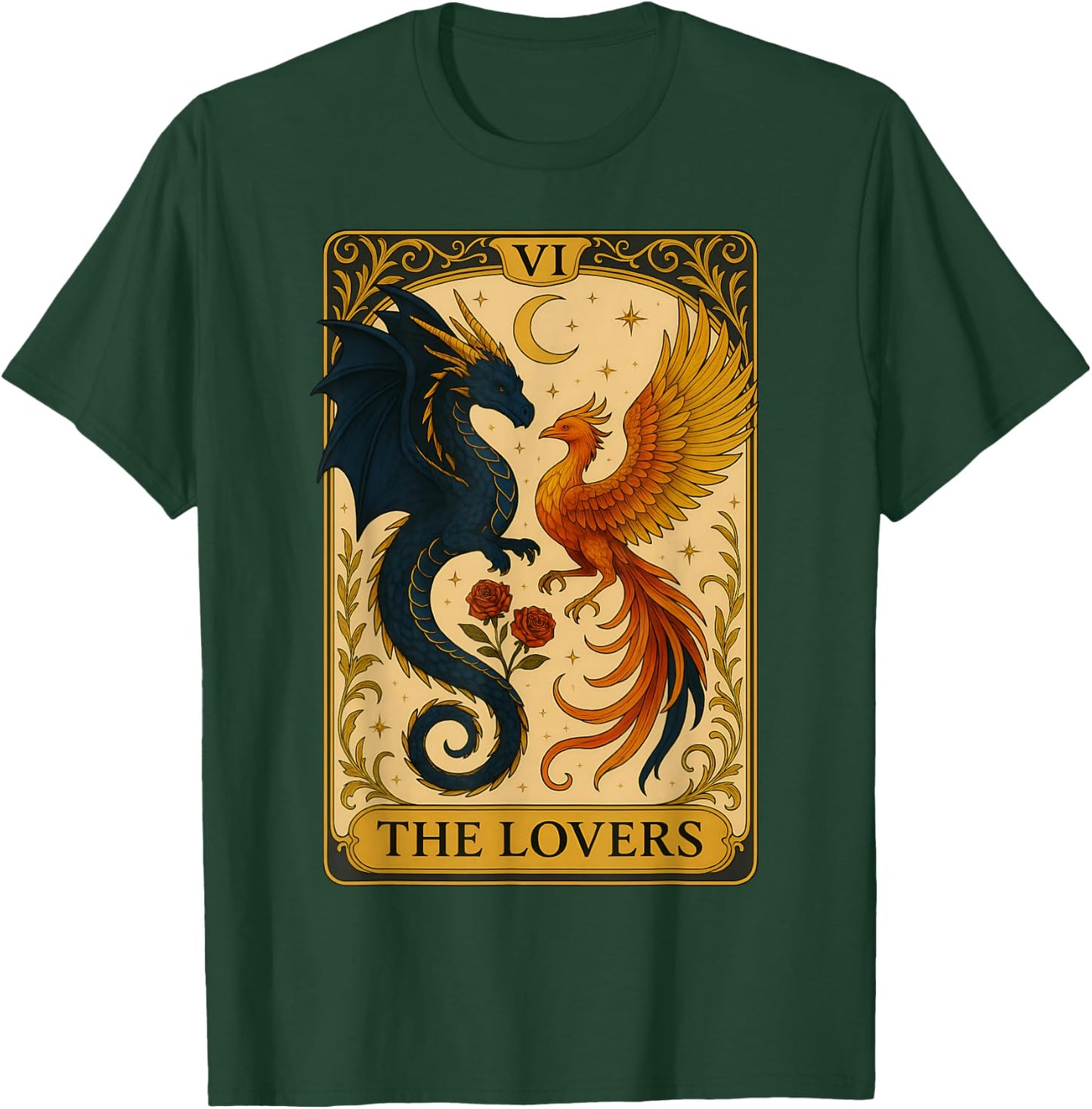 The Lovers Vintage Tarot Card Phoenix Dragon Fantasy Lover T-Shirt - T-Shirt | Forest