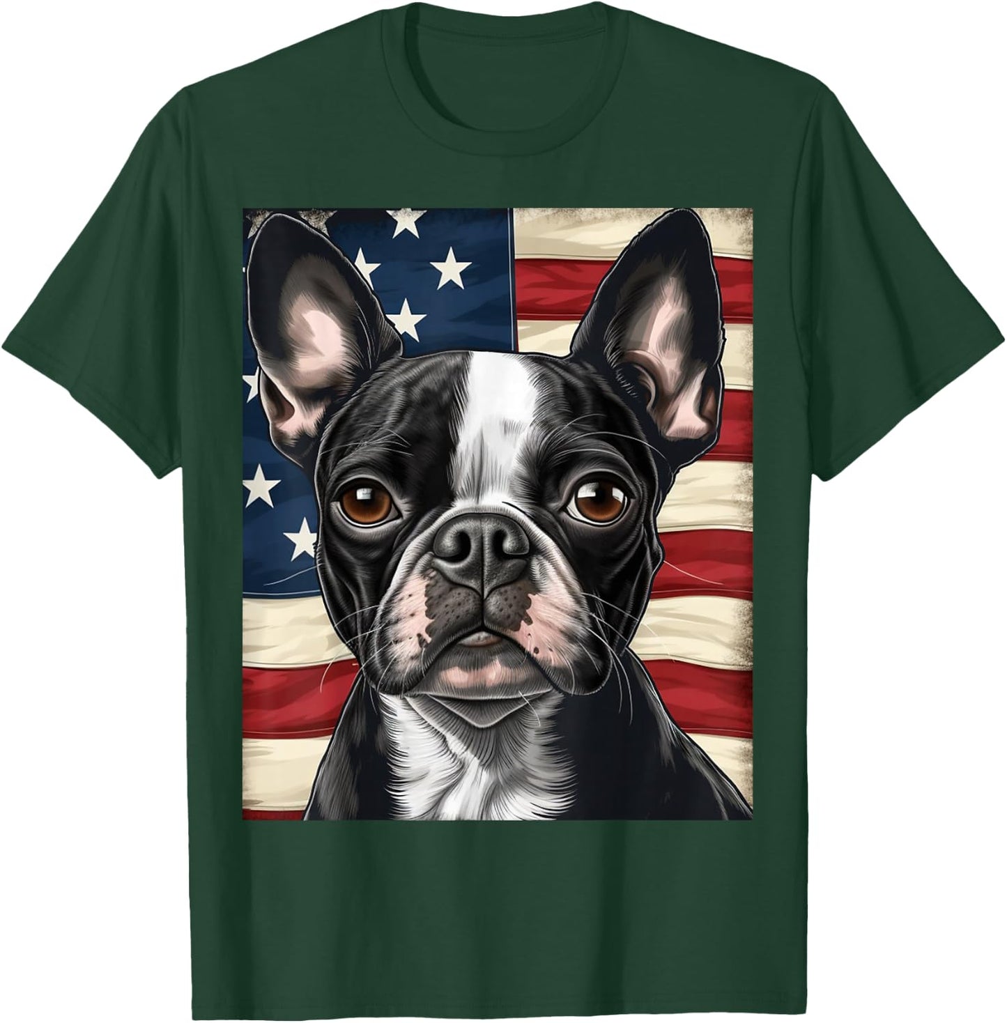 Boston Terrier Dog American Flag 4th of July Patriotic puppy T-Shirt - T-Shirt | Forest