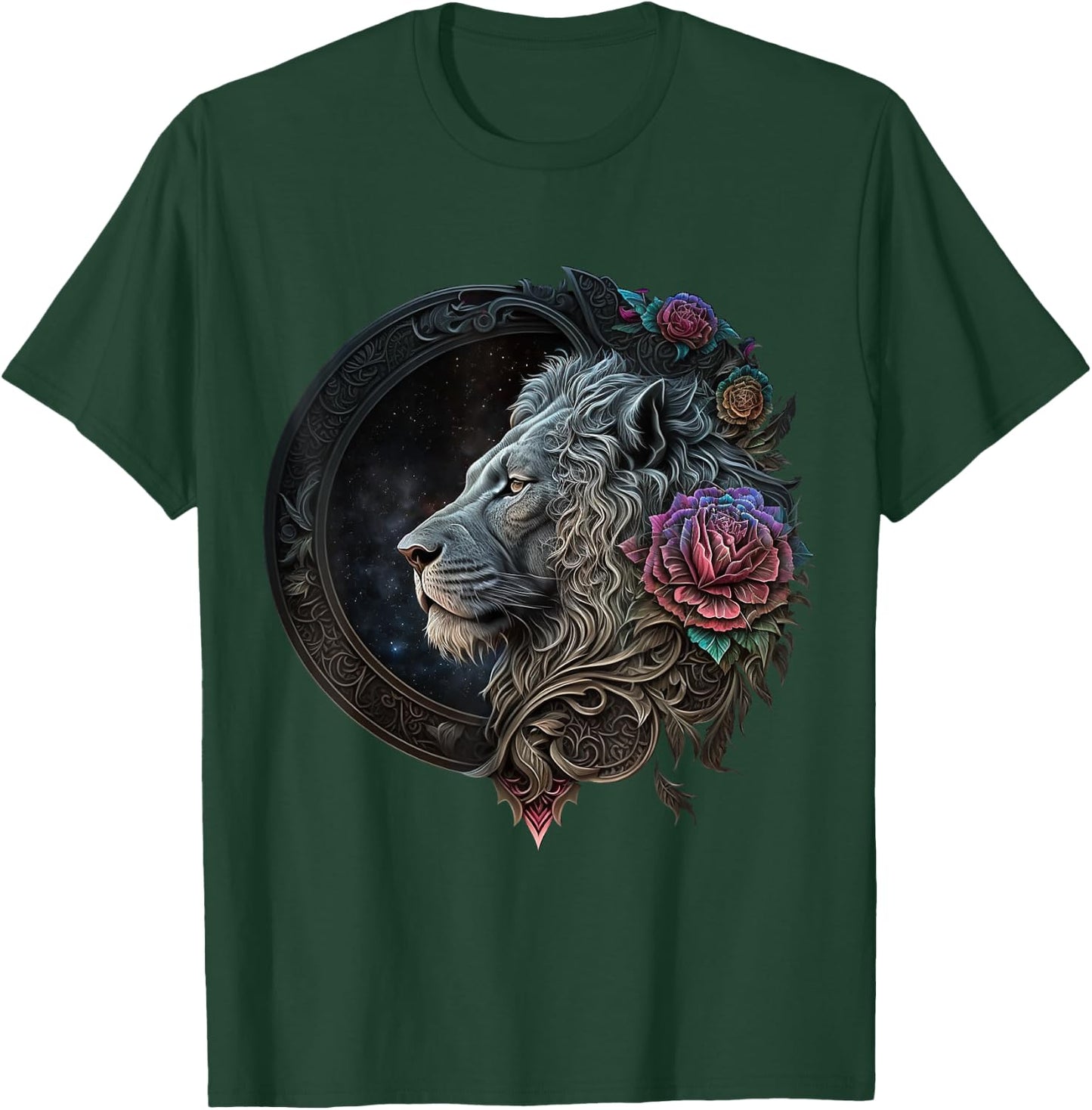 Lion Mandala Flowers Art Space Animal Zoo Lion T-Shirt - T-Shirt | Forest