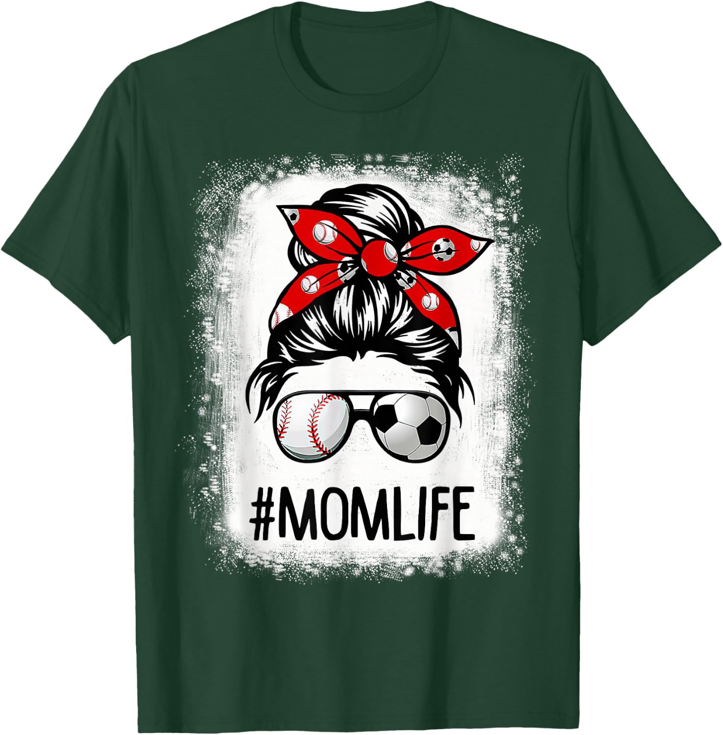 Bleached Mom Life Soccer Messy Bun Baseball Game Day T-Shirt - T-Shirt | Forest