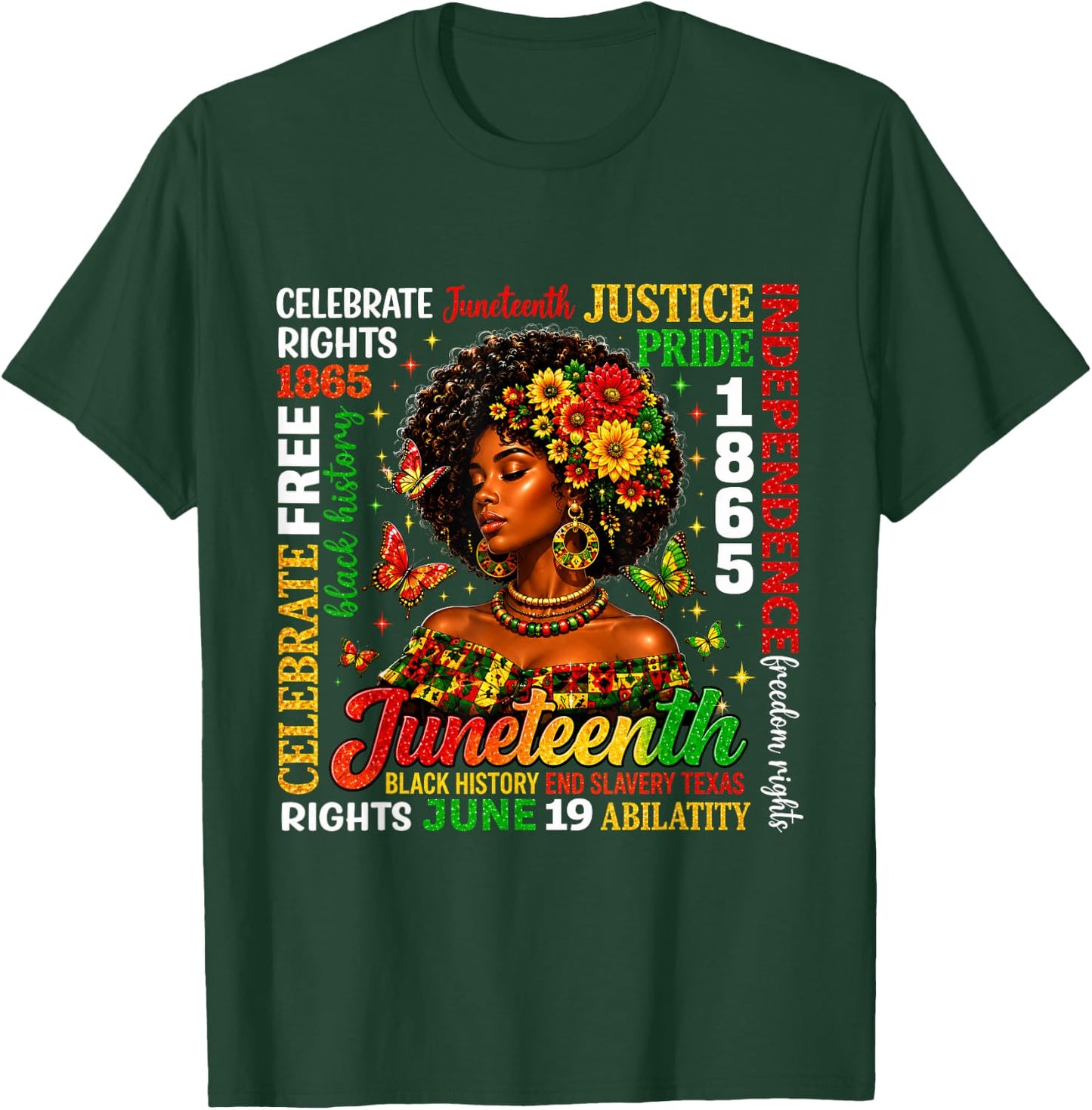 Juneteenth Freedom Black History Afro Woman T-Shirt - T-Shirt | Forest