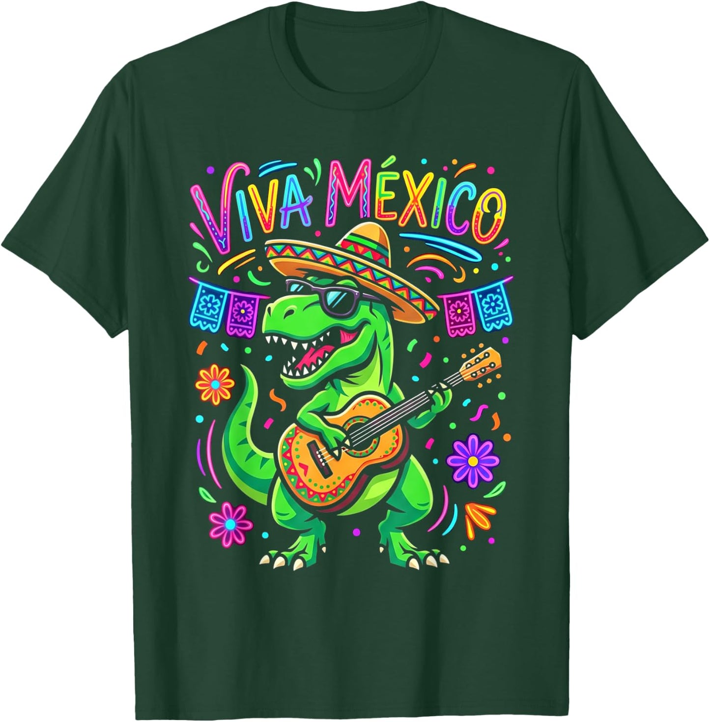 Viva Mexico Boy Dinosaur Mexican Independence Day Kids T-Shirt - T-Shirt | Forest