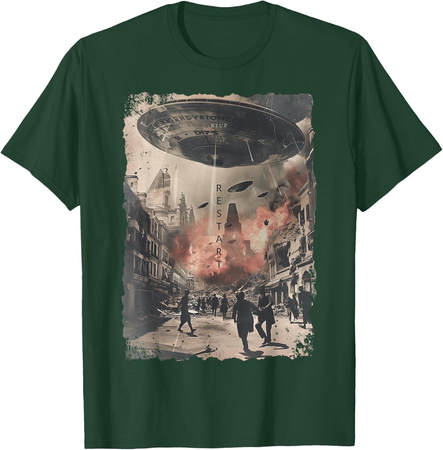 Vintage UFO/UAP Invasion Alien War Armageddon UFO T-Shirt - T-Shirt | Forest