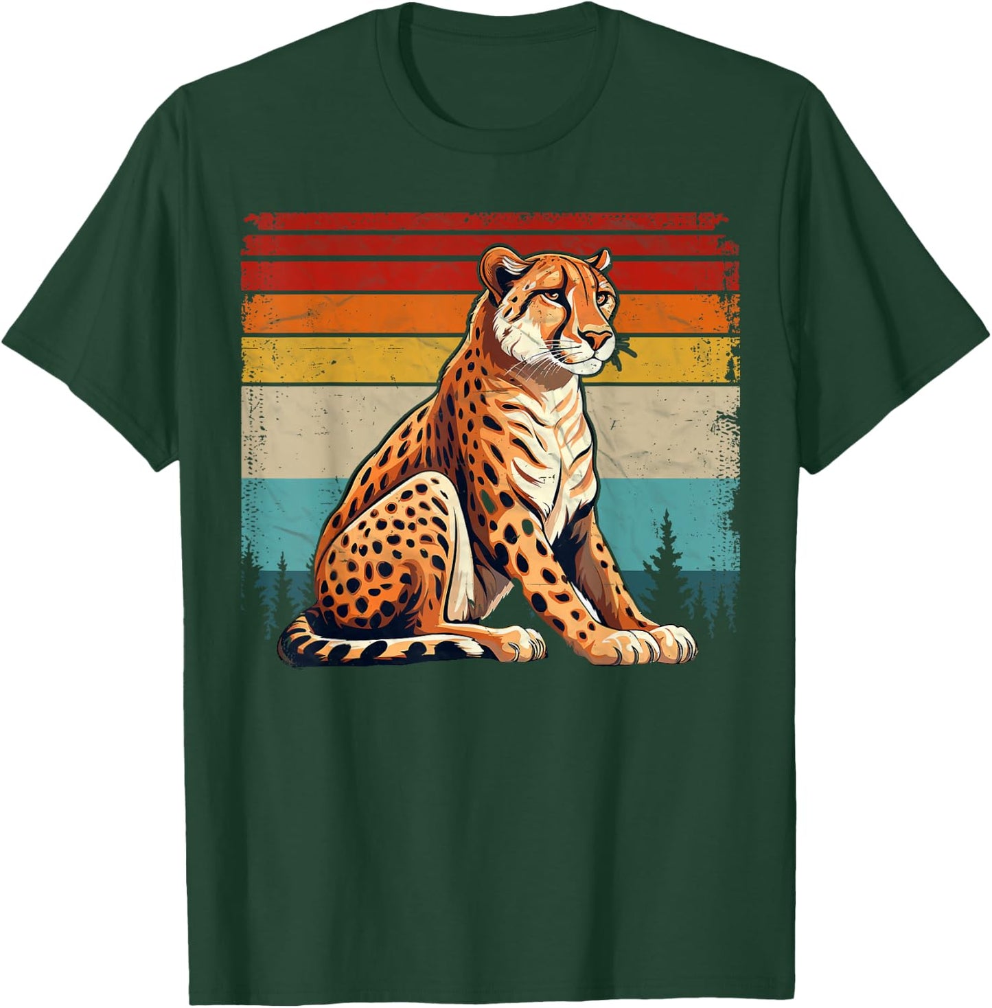 Cheetah Vintage Distressed Retro Style Cool Cheetah T-Shirt - T-Shirt | Forest
