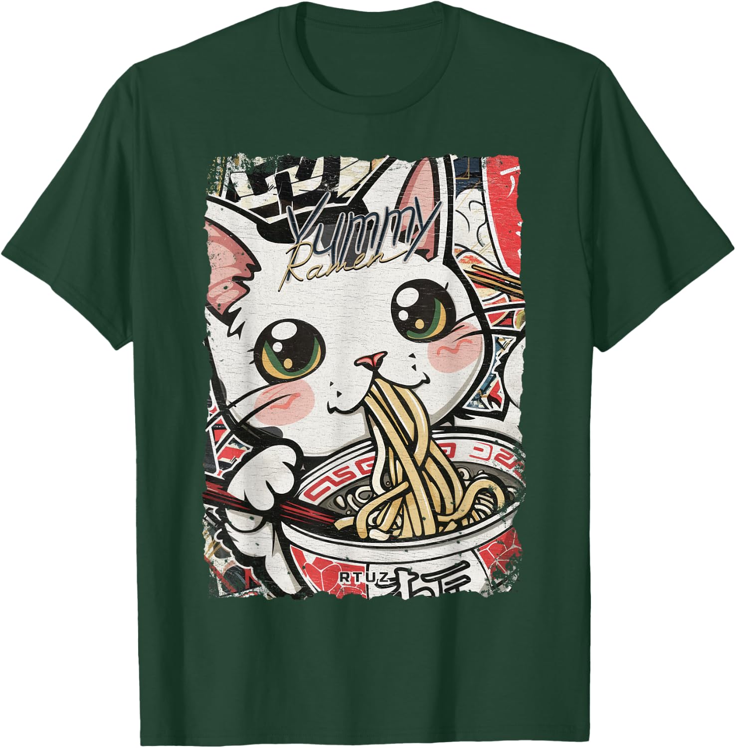 Ramen Nudeln Katze Japan Y2K Kawaii Retro Katzen Manga Anime Schwarz S T-Shirt - T-Shirt | Forest