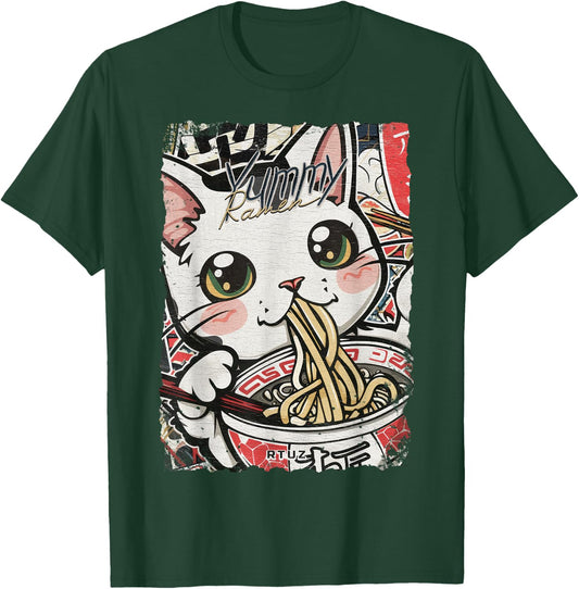 Ramen Nudeln Katze Japan Y2K Kawaii Retro Katzen Manga Anime Schwarz S T-Shirt - T-Shirt | Forest