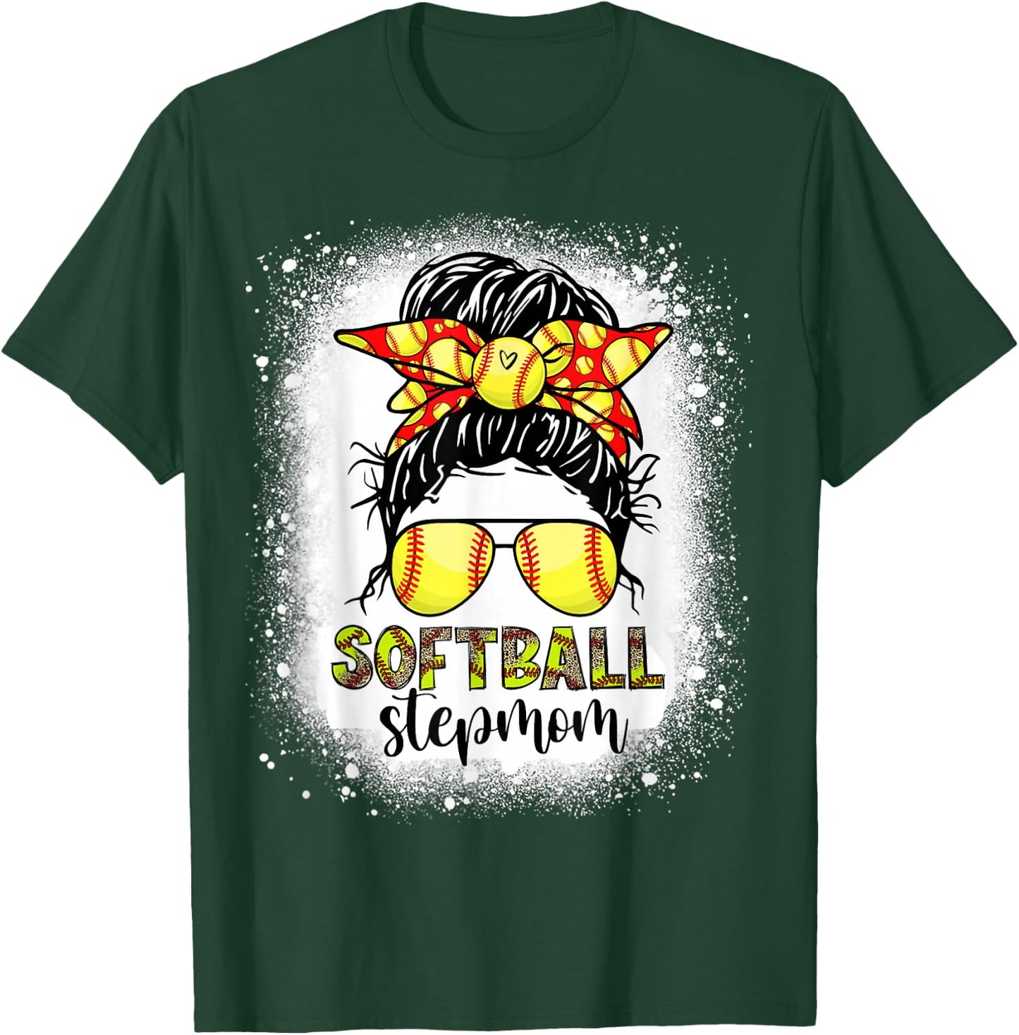 Softball Stepmom Messy Bun Softball Step-Mom Mother's Day T-Shirt - T-Shirt | Forest