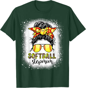 Softball Stepmom Messy Bun Softball Step-Mom Mother's Day T-Shirt - T-Shirt | Forest