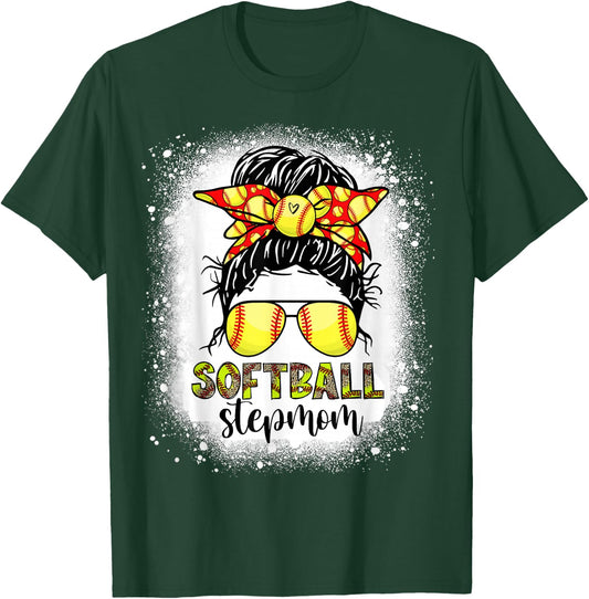 Softball Stepmom Messy Bun Softball Step-Mom Mother's Day T-Shirt - T-Shirt | Forest