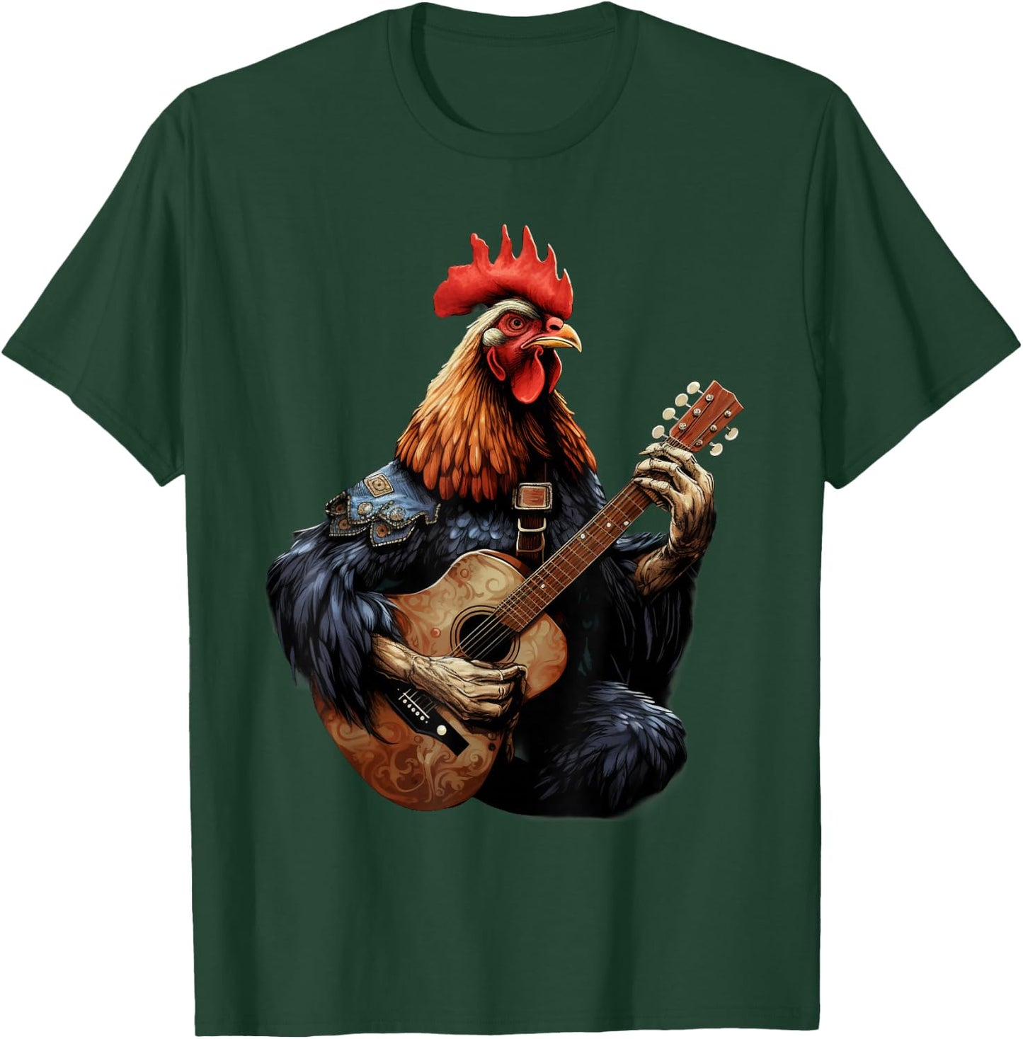 Cute Chicken Playing Guitar Chickens Musician Music T-Shirt - T-Shirt | Forest