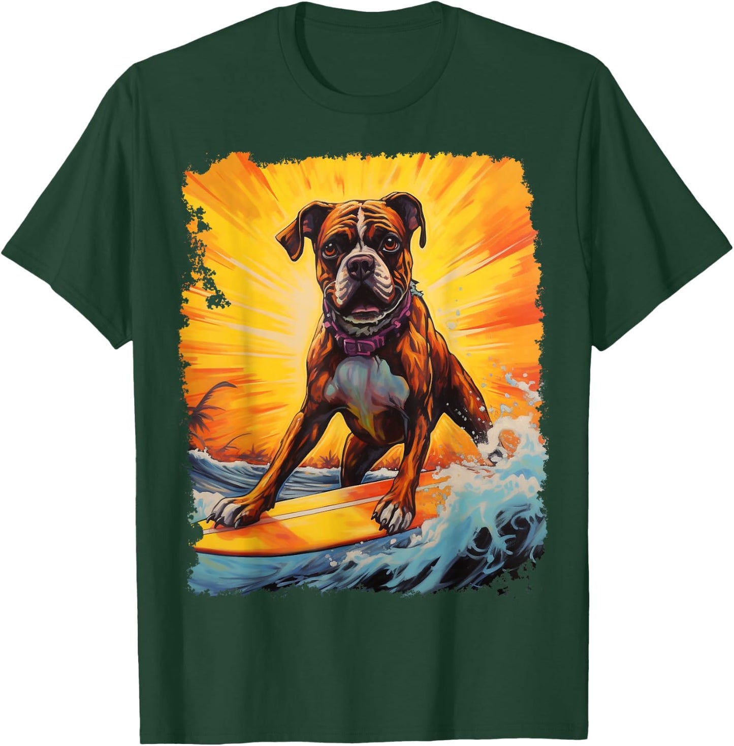 Pop Art Surf Boxer Dog Paddle Board T-Shirt - T-Shirt | Forest