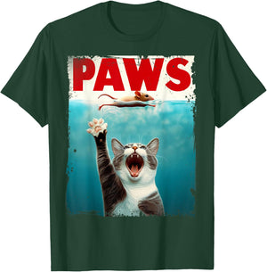 PAWS Parody Cat Mouse Humorous Cat Chasing Mouse Kitten T-Shirt - T-Shirt | Forest